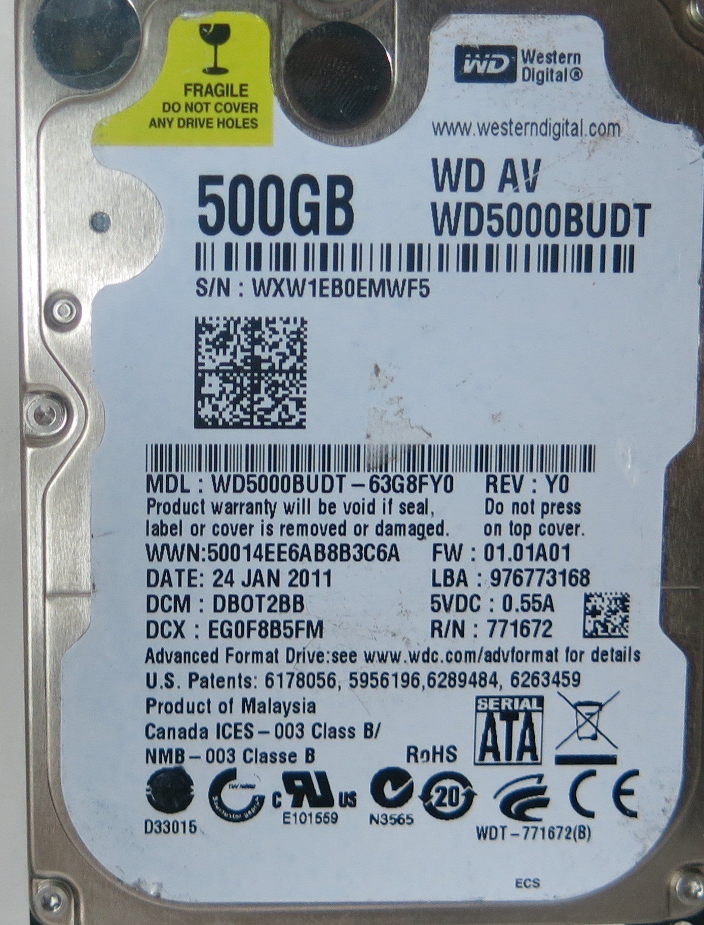 WD5000BUDT-63G8FY0, DCM, 2060-771672-004 REV A PCB