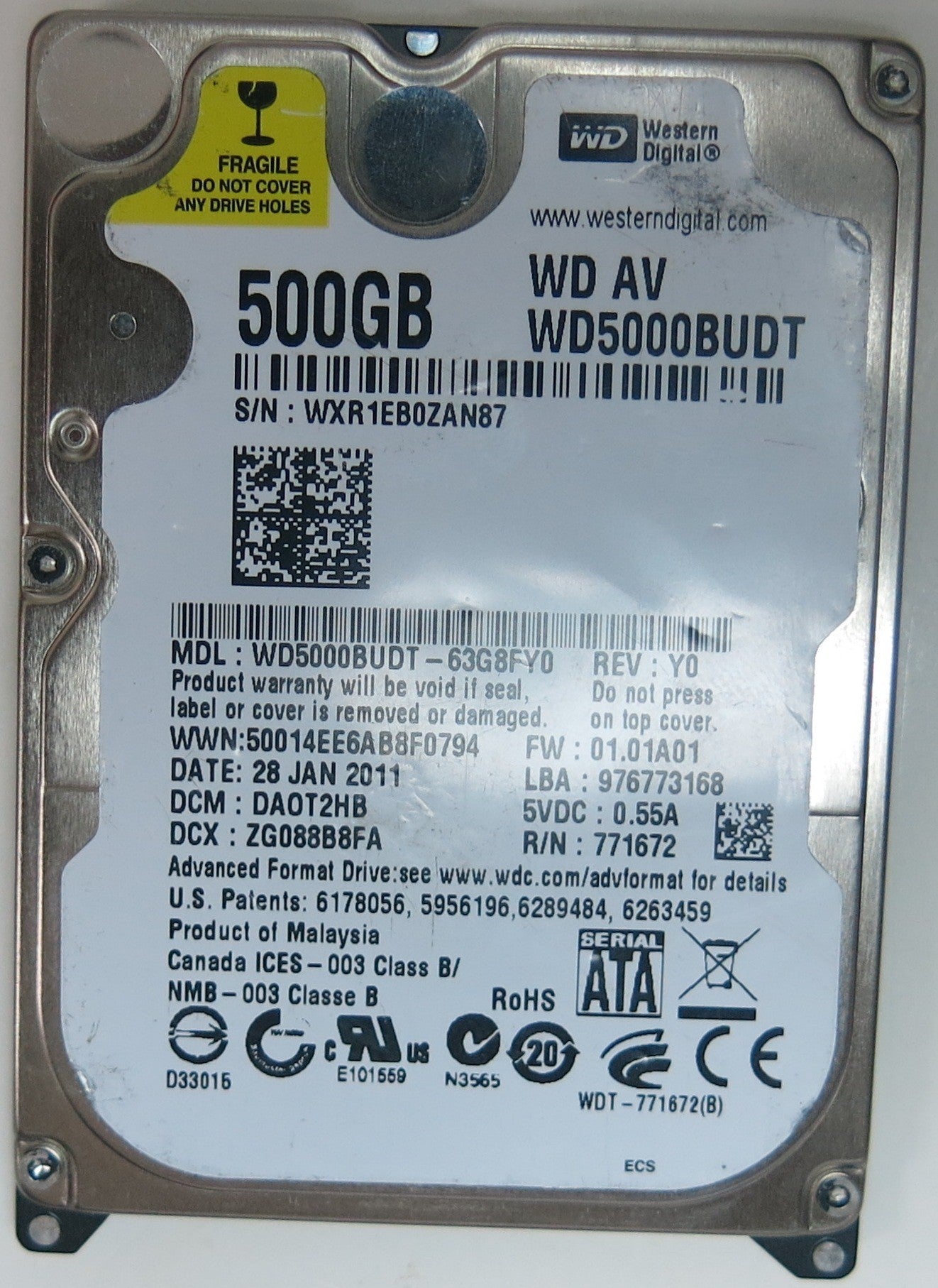 WD5000BUDT-63G8FY0, DCM  DA0T2HB, 2060-771672-004 REV A PCB