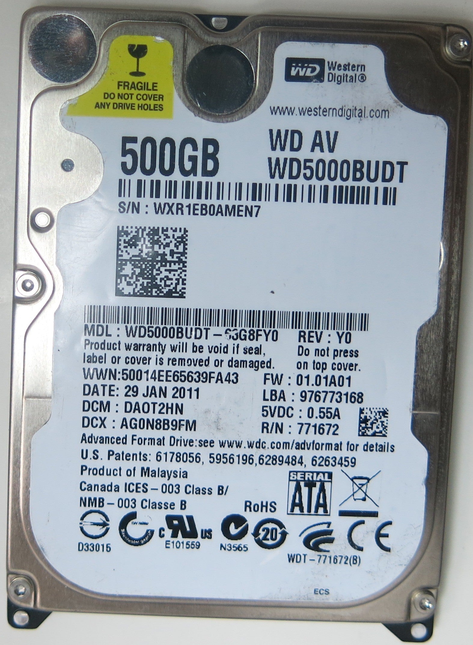 WD5000BUDT-63G8FY0, DCM  DA0T2HN, 2060-771672-004 REV A PCB