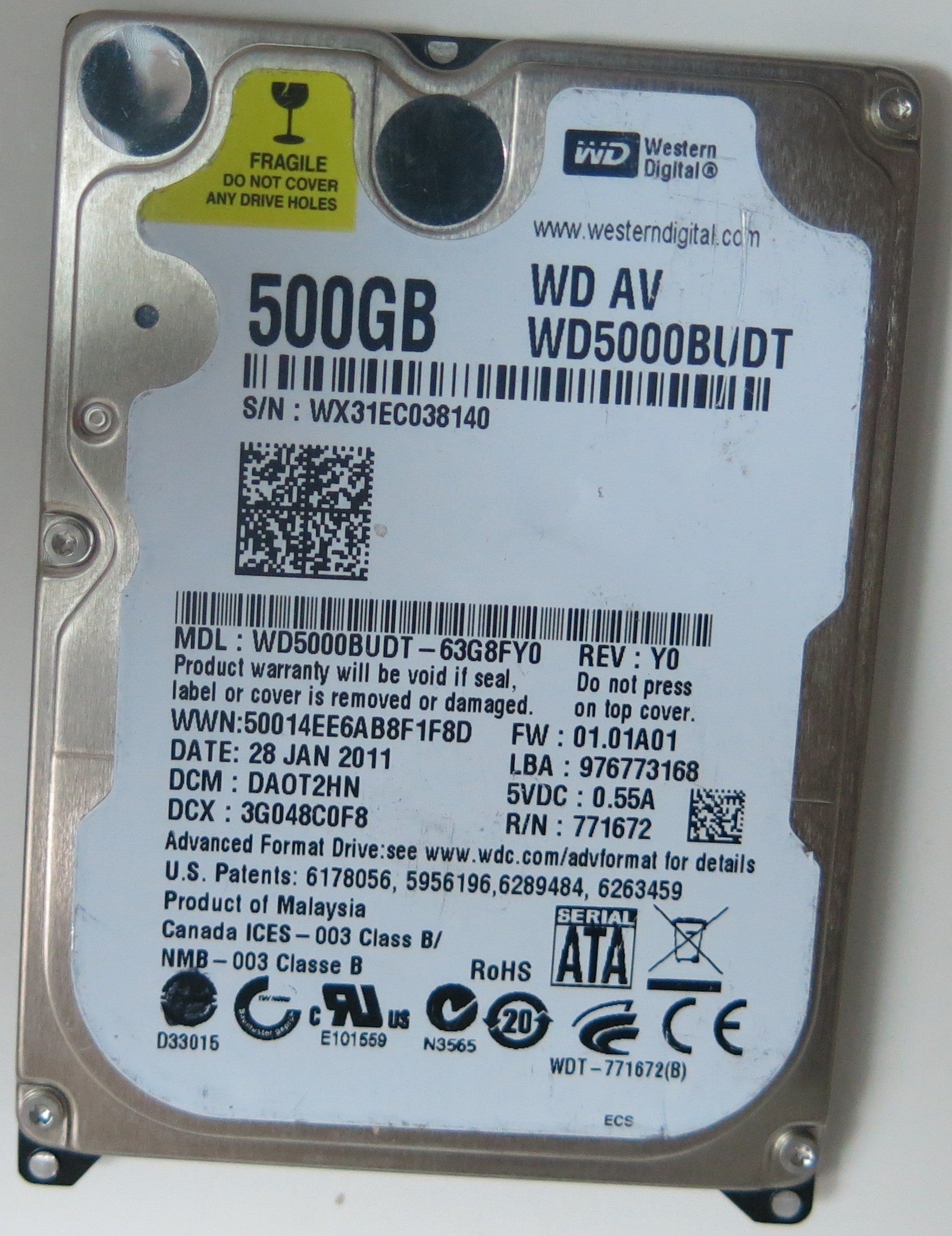 WD5000BUDT-63G8FY0, DCM DA0T2HN, 2060-771672-004 REV A PCB