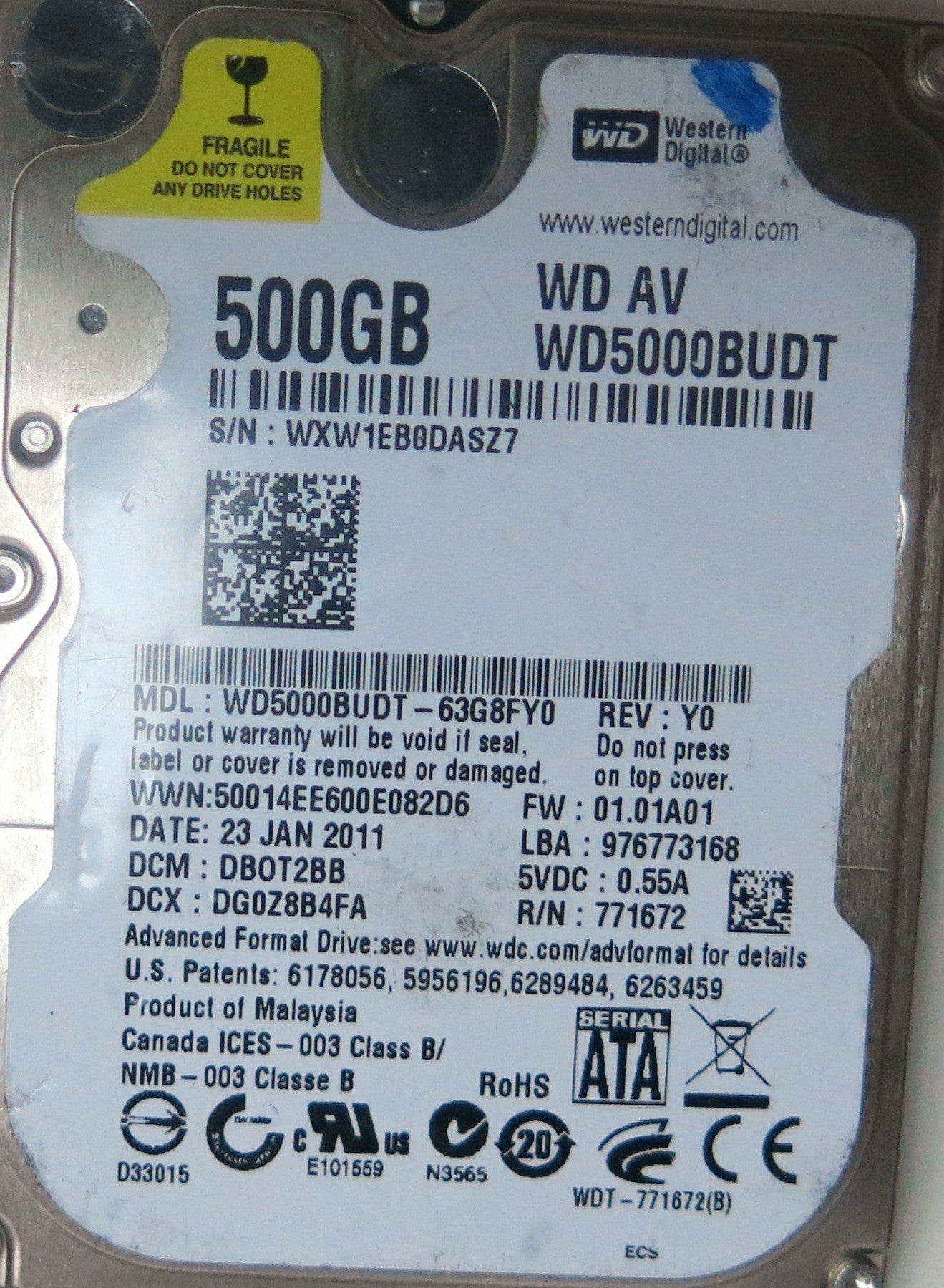 WD5000BUDT-63G8FY0 , DCM  DBOT2BB, 2060-771672-004 REV A PCB