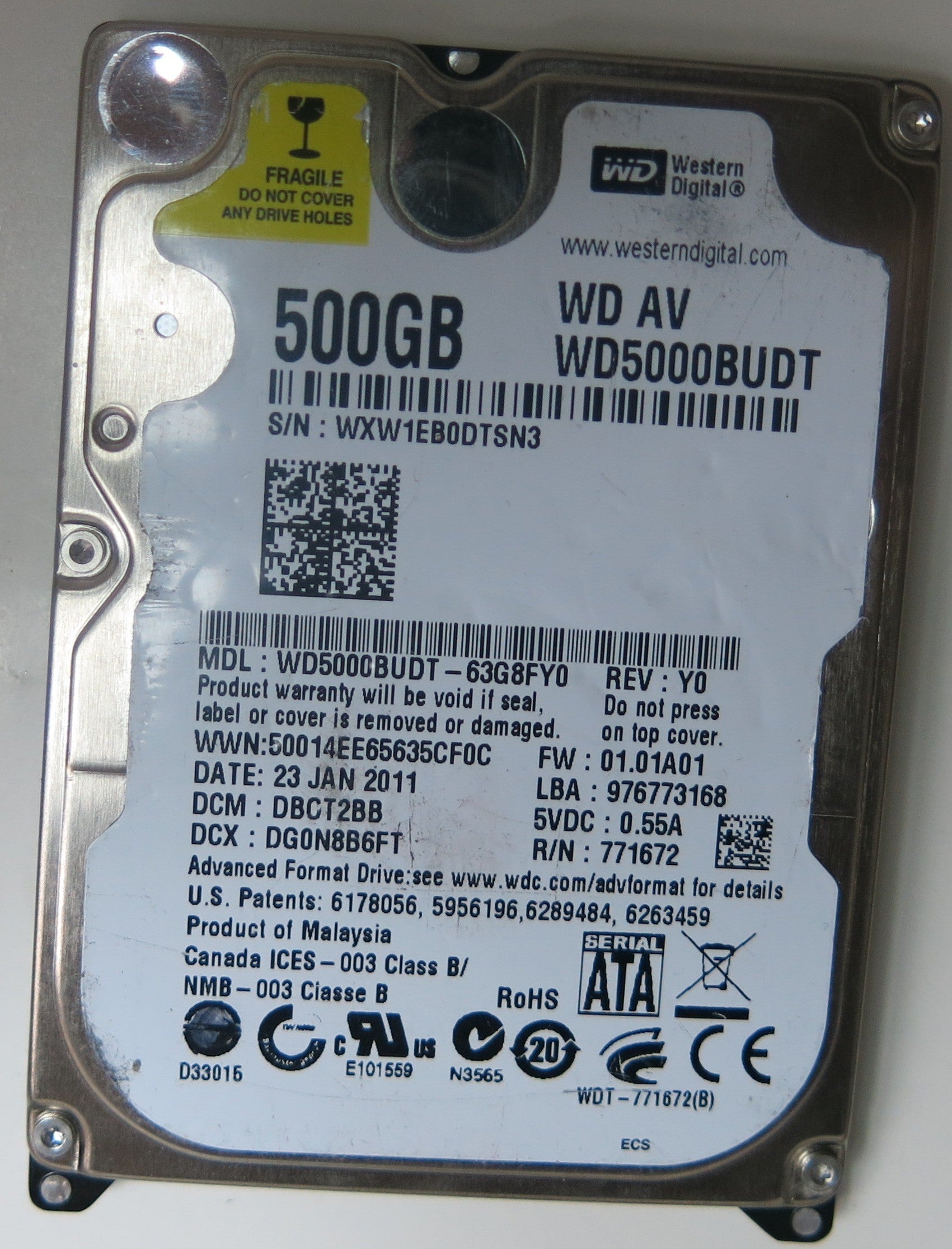 WD5000BUDT-63G8FY0, DCM DBOT2BB, 2060-771672-004 REV A PCB