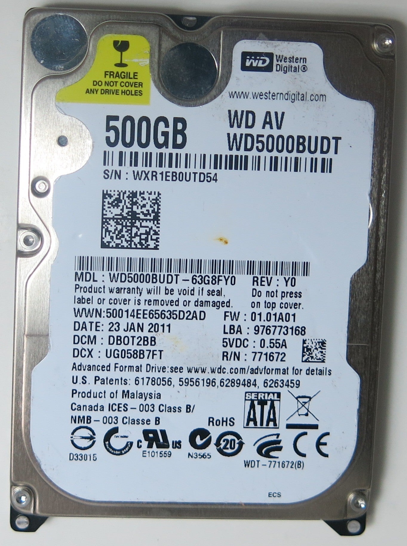 WD5000BUDT-63G8FY0, DCM  DBOT2BB, 2060-771672-004 REV A PCB
