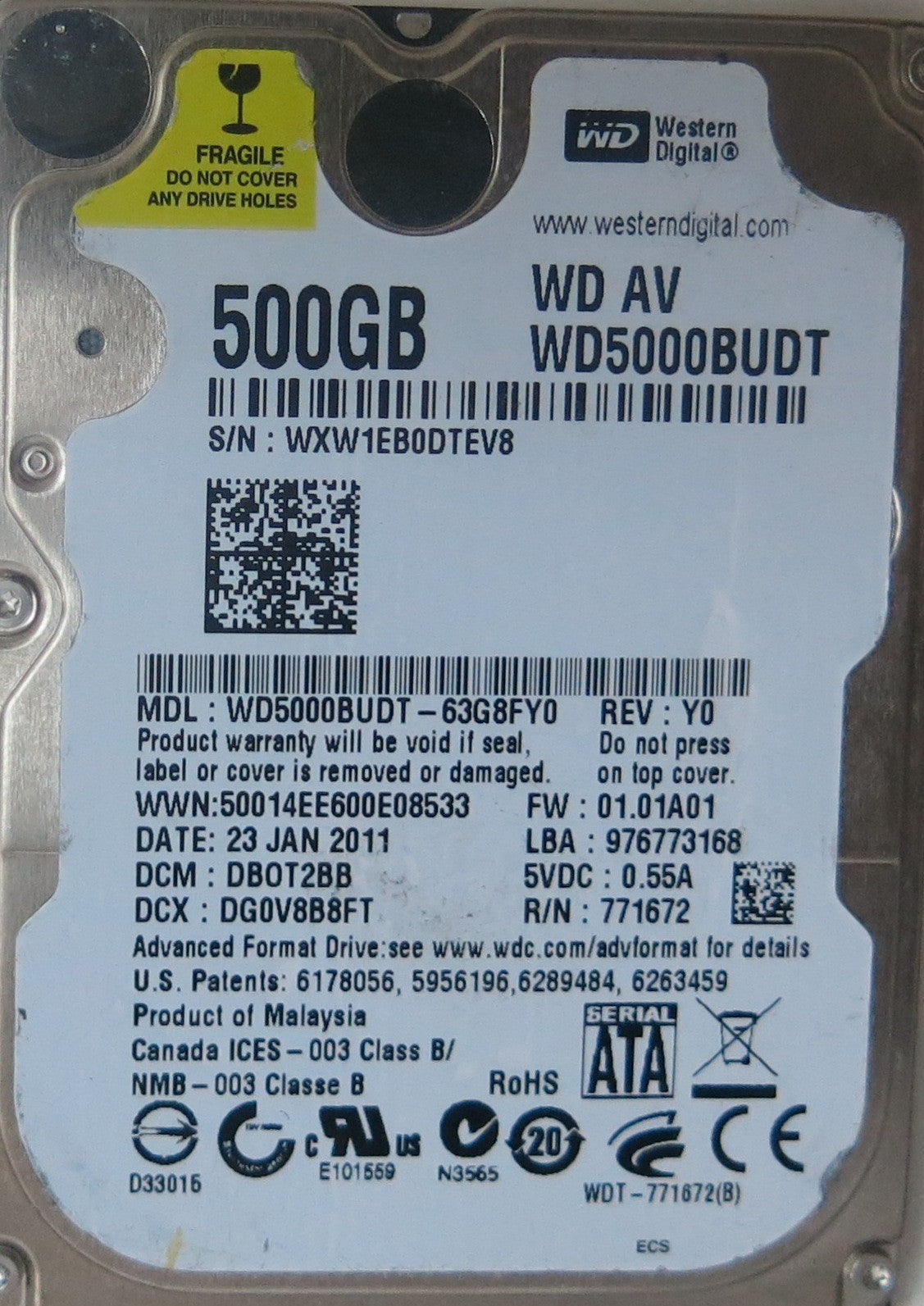 WD5000BUDT-63G8FY0, DCM DBOT2BB, 2060-771672-004 REV A PCB