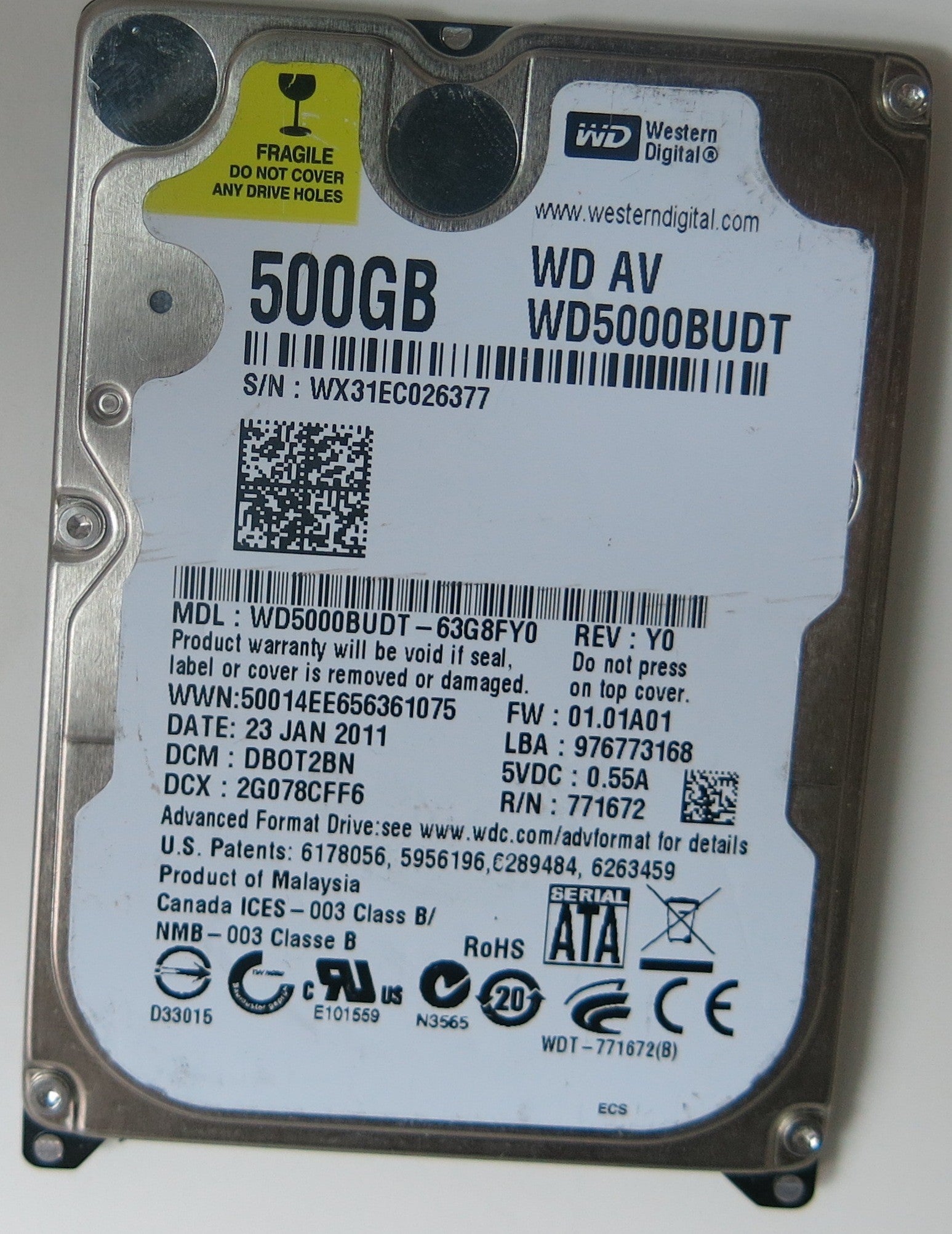 WD5000BUDT-63G8FY0, DCM DBOT2BN, 2060-771672-004 REV A PCB
