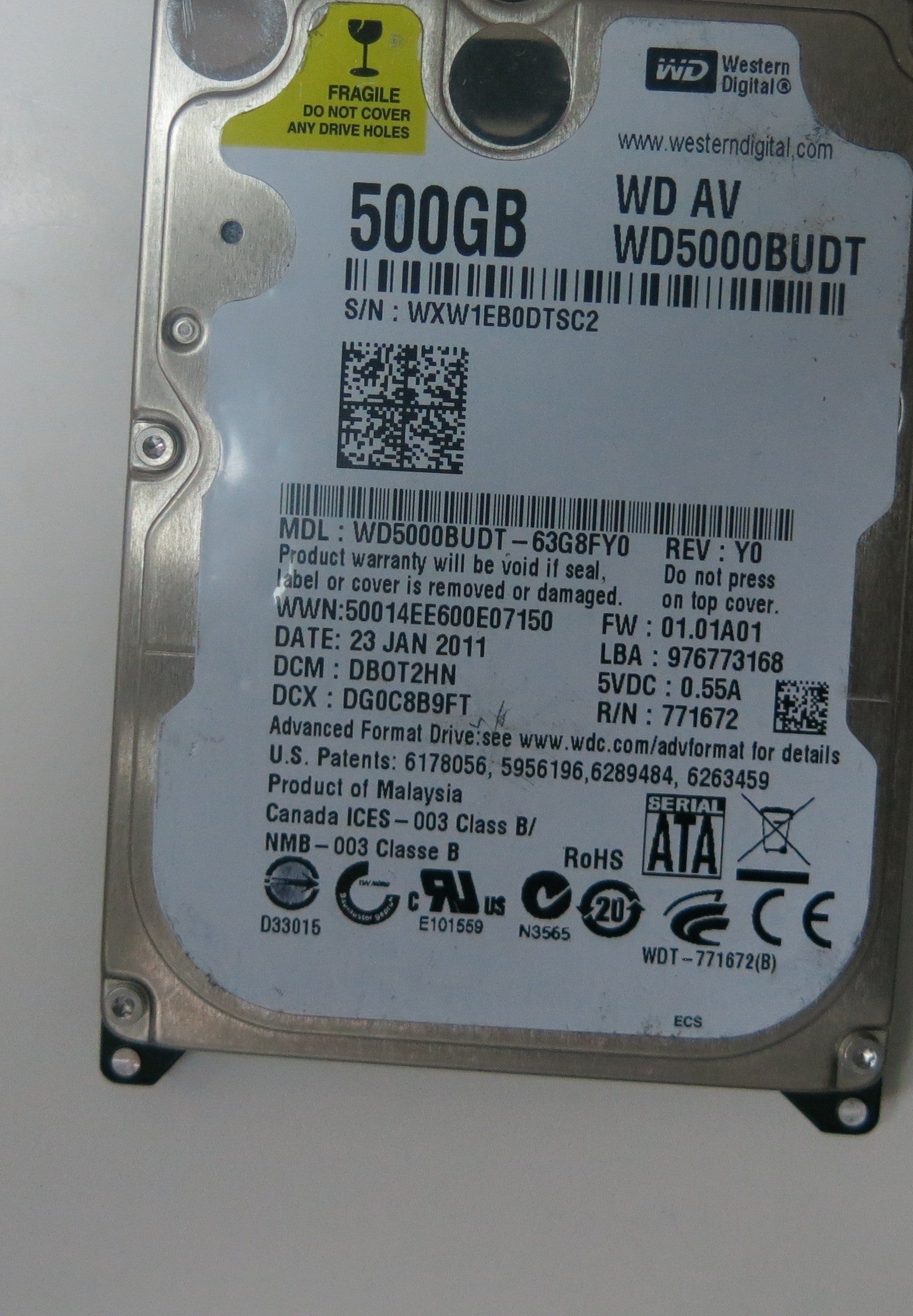 WD5000BUDT-63G8FY0,  DCM  DBOT2HN, 2060-771672-004 REV A PCB