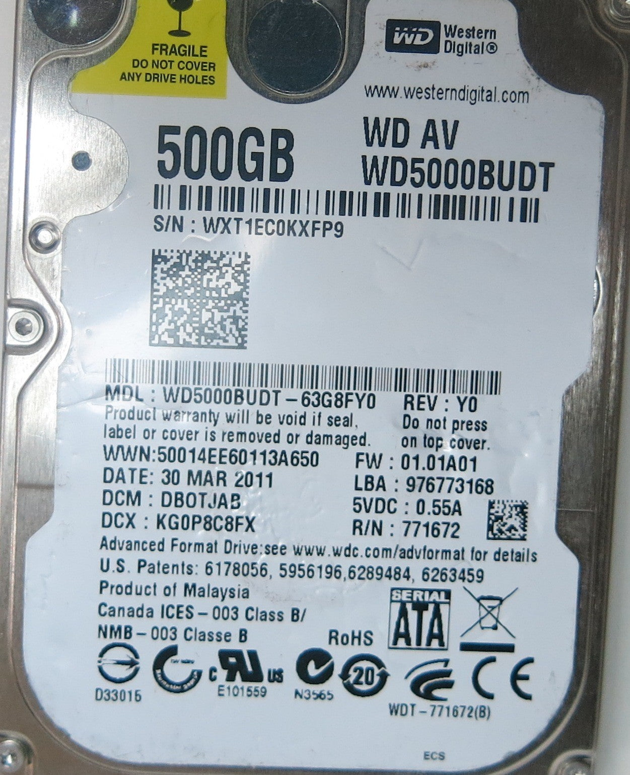 WD5000BUDT-63G8FY0, DCM  DBOTJAB, 2060-771672-004 REV A PCB