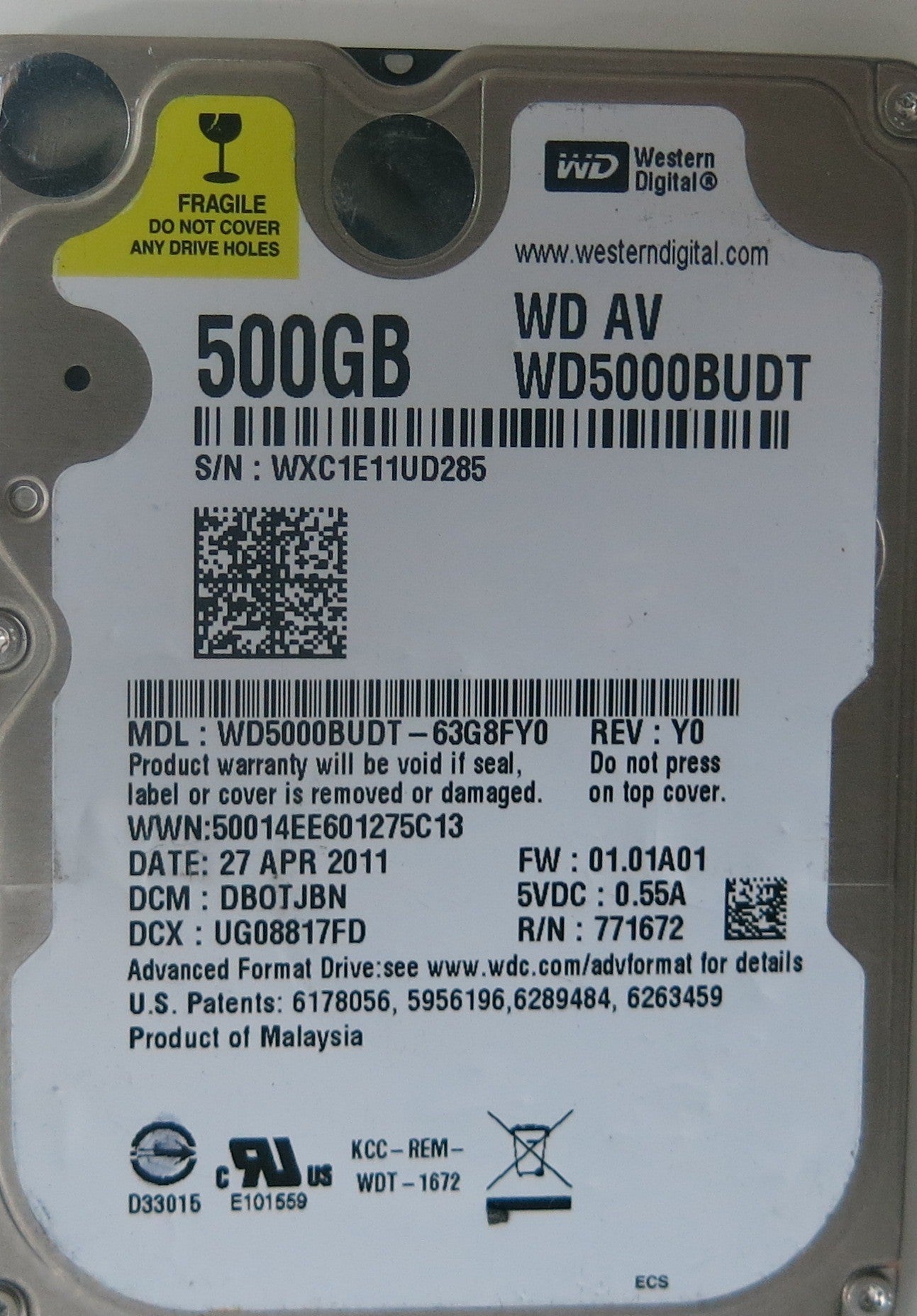 WD5000BUDT-63G8FY0, DCM DBOTJBN, 2060-771672-004 REV A PCB