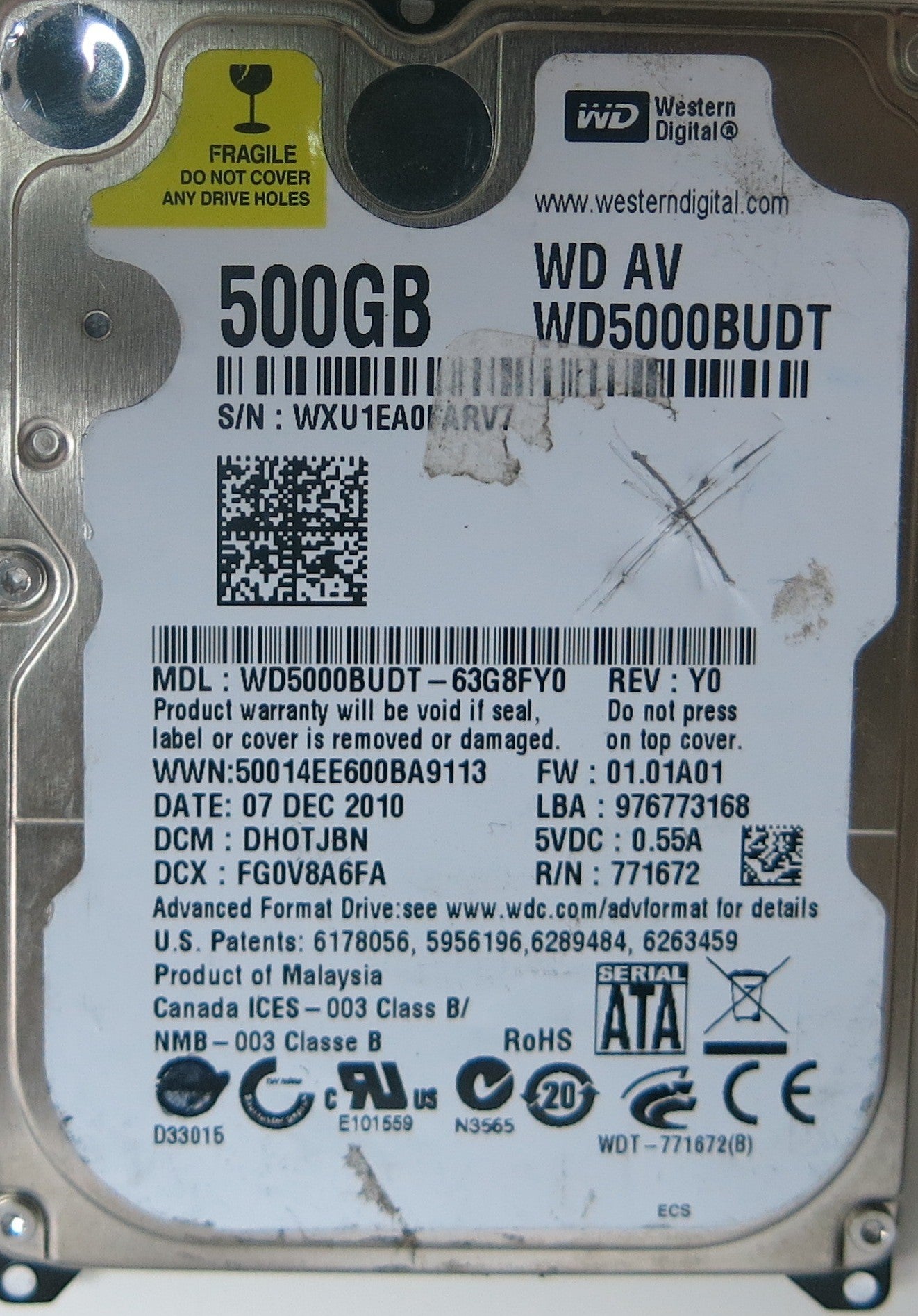 WD5000BUDT-63G8FY0, DCM  DHOTJBN, 2060-771672-004 REV A PCB