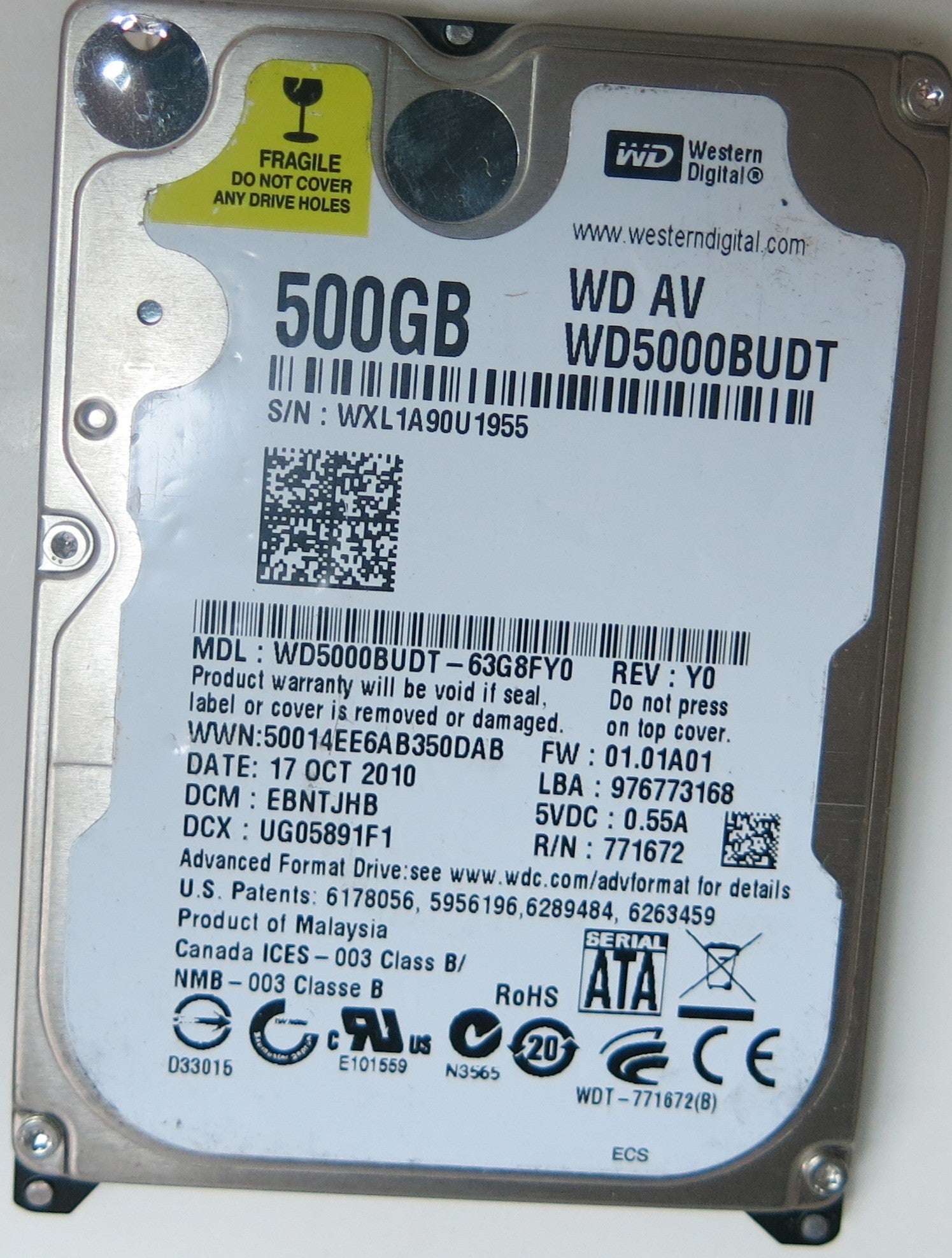 WD5000BUDT-63G8FY0, DCM EBNTJHB, 2060-771672-004 REV A PCB