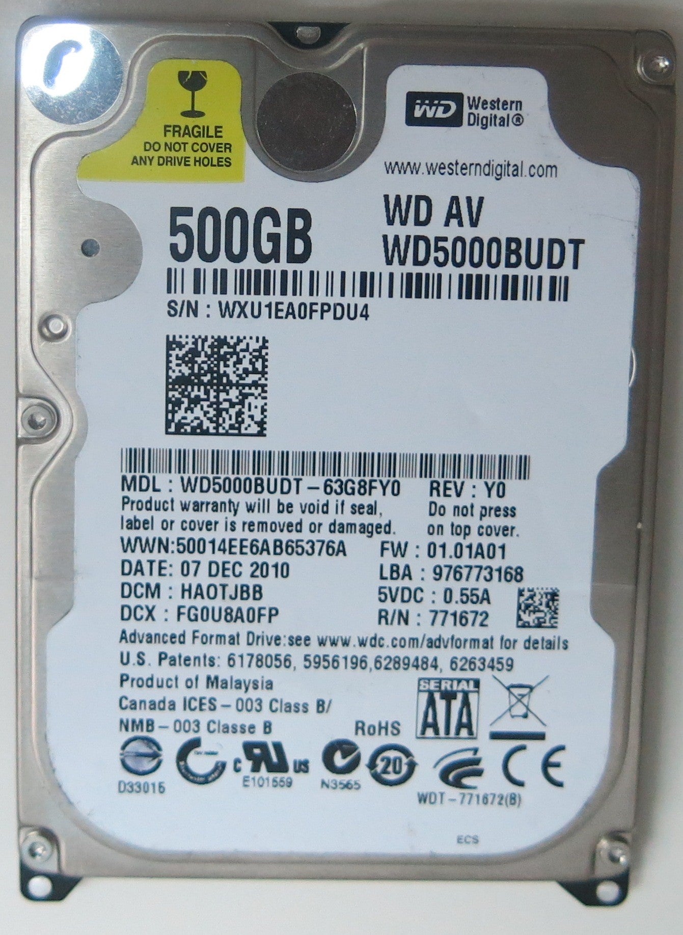 WD5000BUDT-63G8FY0, DCM  HA0TJBB, 2060-771672-004 REV A PCB