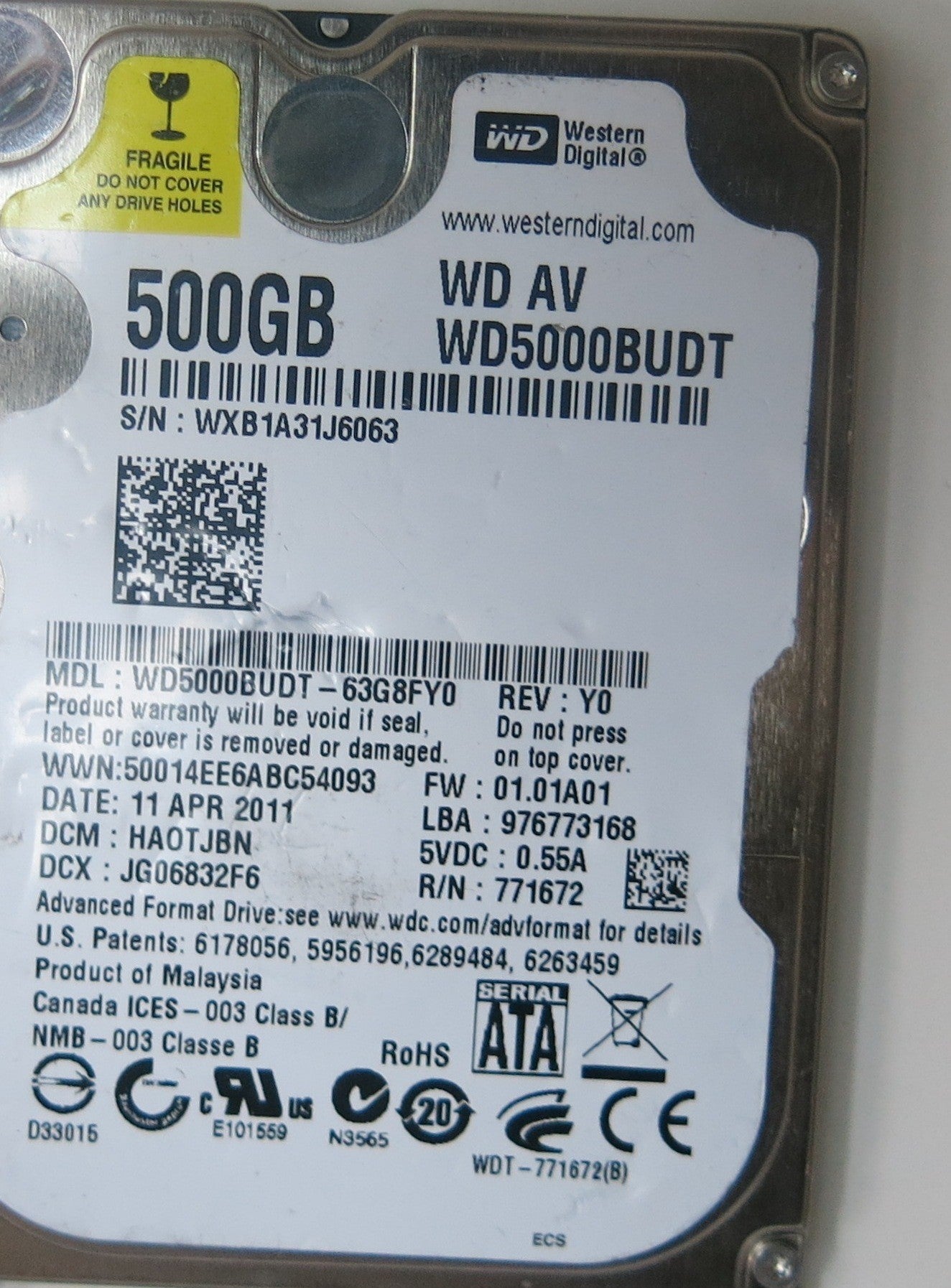 WD5000BUDT-63G8FY0 , DCM  HA0TJBN, 2060-771672-004 REV A PCB