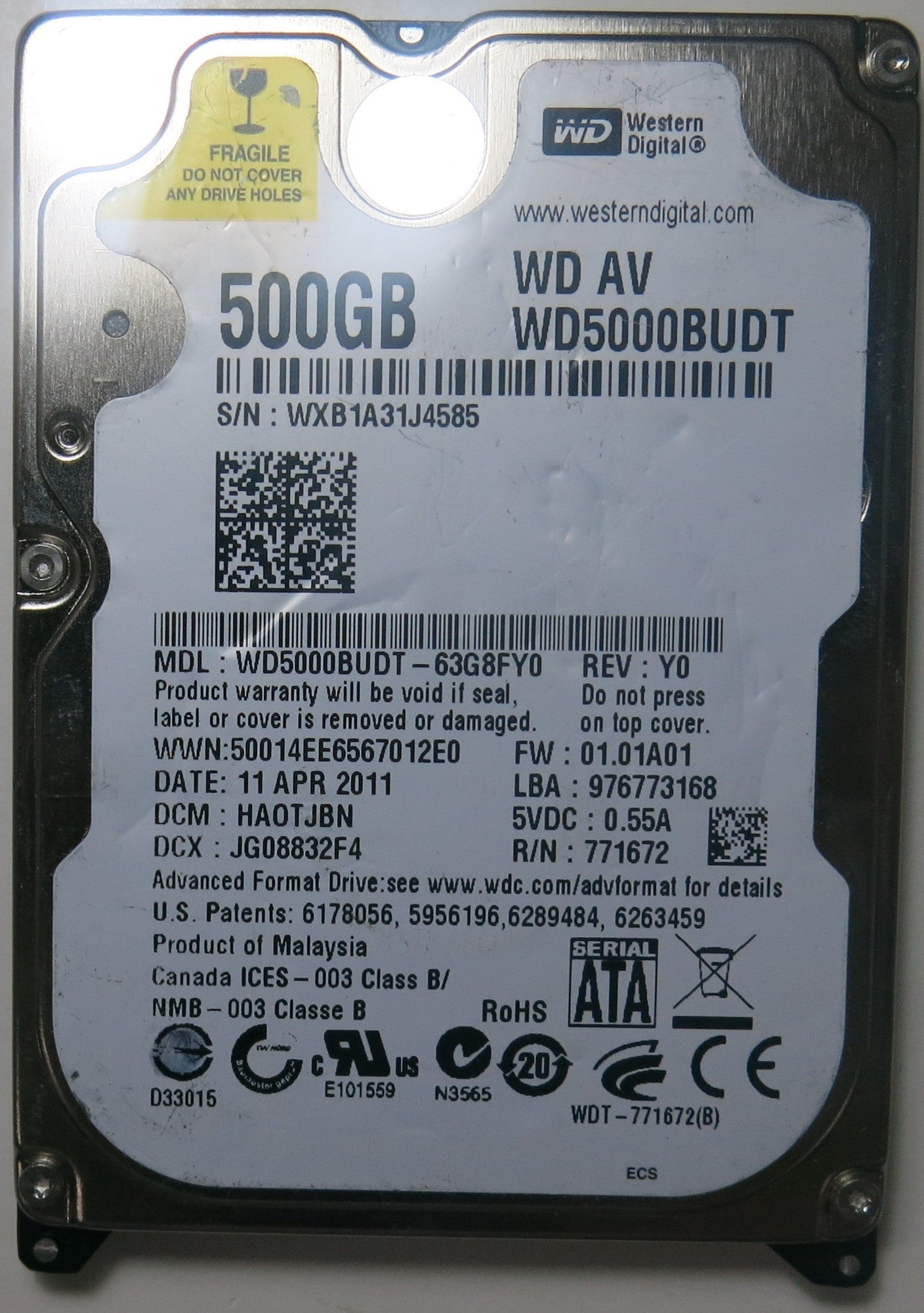 WD5000BUDT-63G8FY0, DCM HAOTJBN, 2060-771672-004 REV A PCB