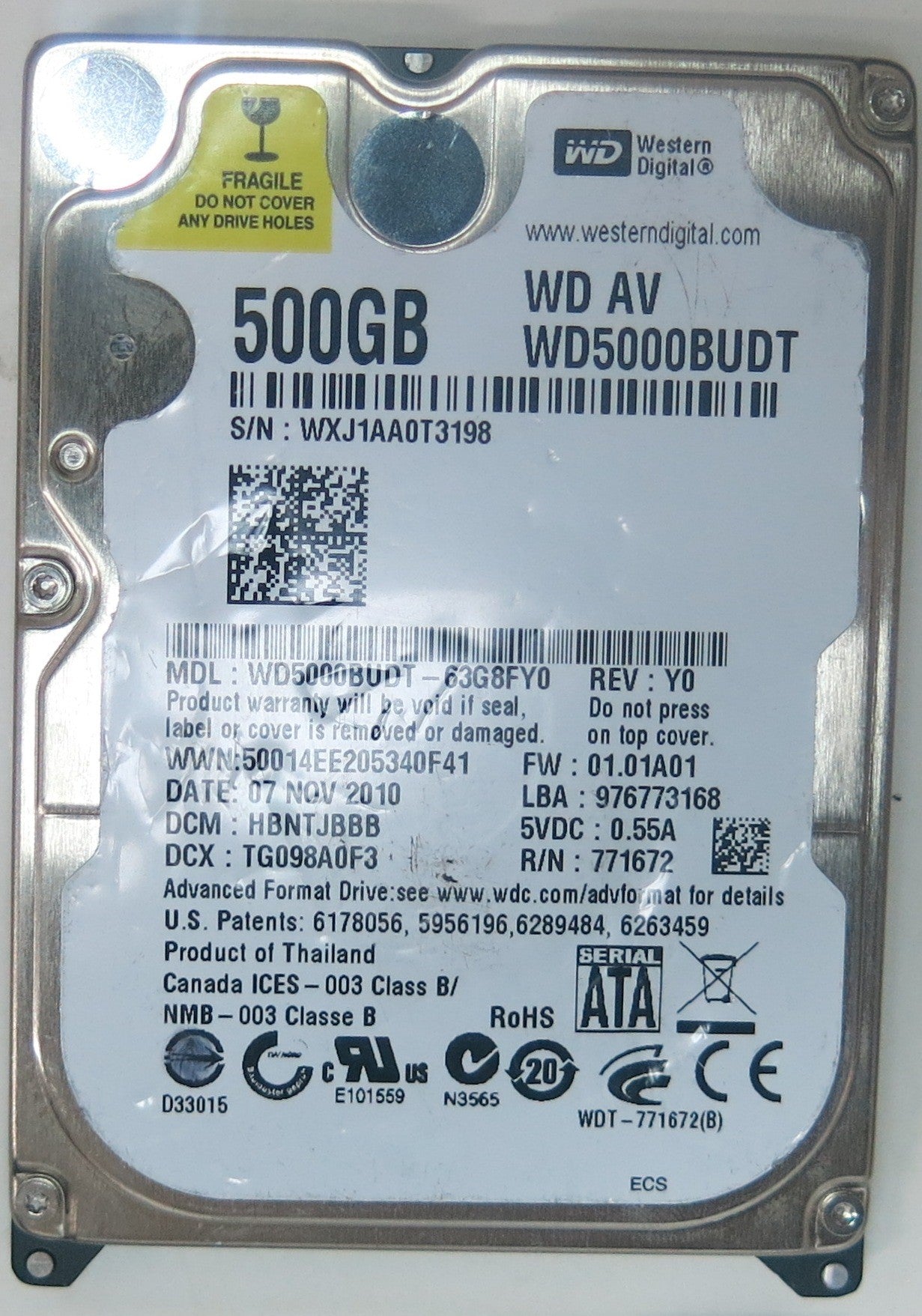 WD5000BUDT-63G8FY0, DCM HBNTJBBB, 2060-771672-004 REV A PCB