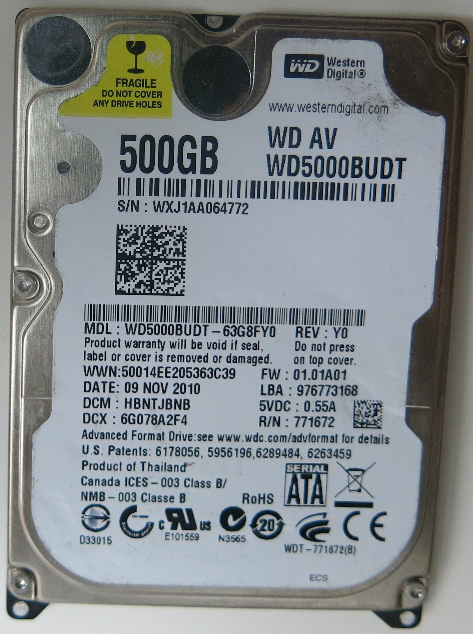 WD5000BUDT-63G8FY0, DCM  HBNTJBNB, 2060-771672-004 REV A PCB