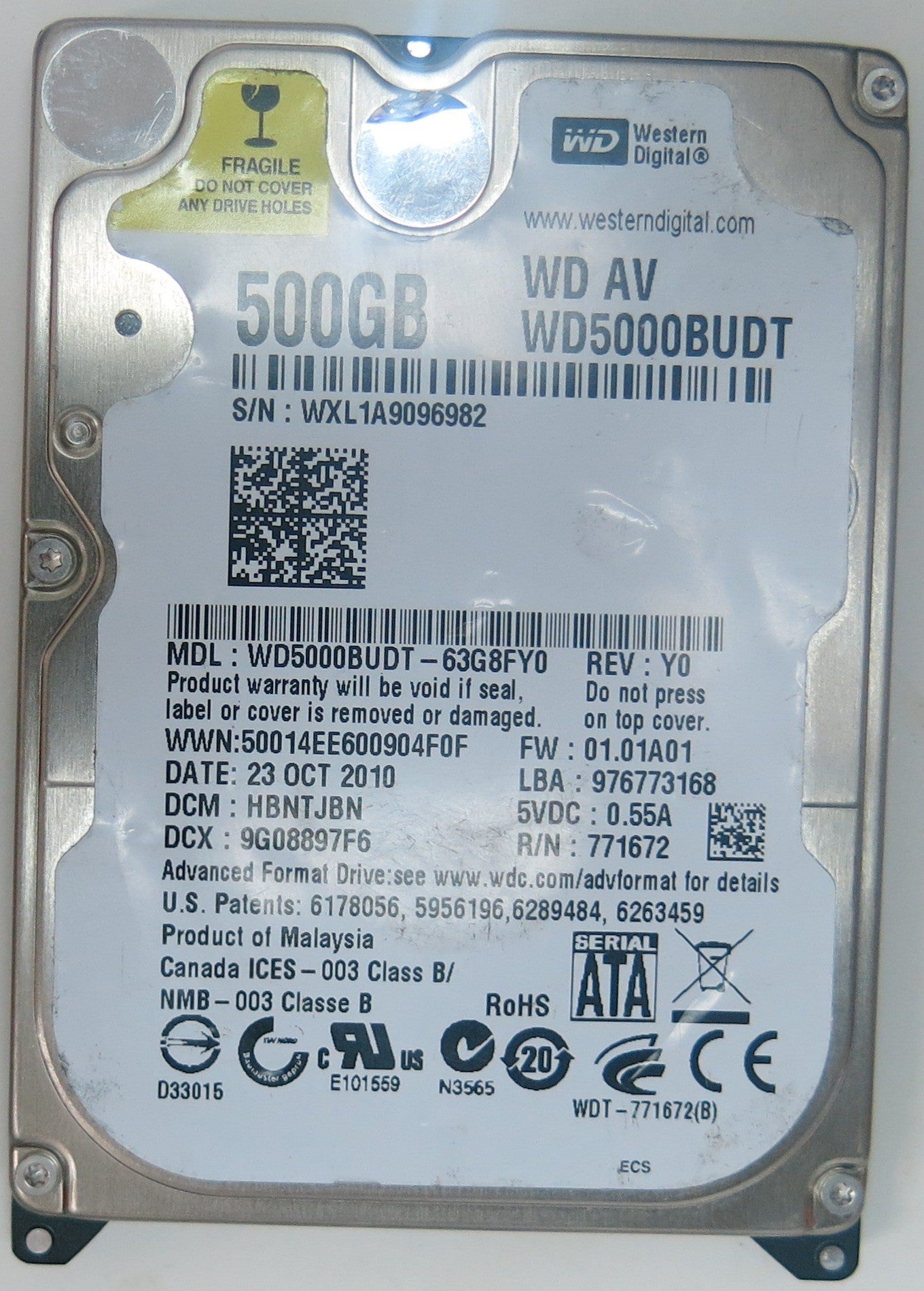 WD5000BUDT-63G8FY0, DCM  HBNTJBNB, 2060-771672-004 REV A PCB