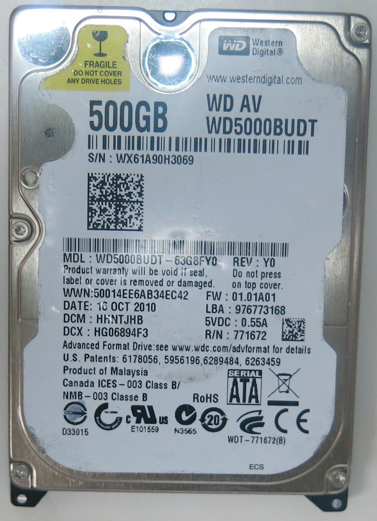 WD5000BUDT-63G8FY0, DCM  HHNTJHB, 2060-771672-004 REV A PCB