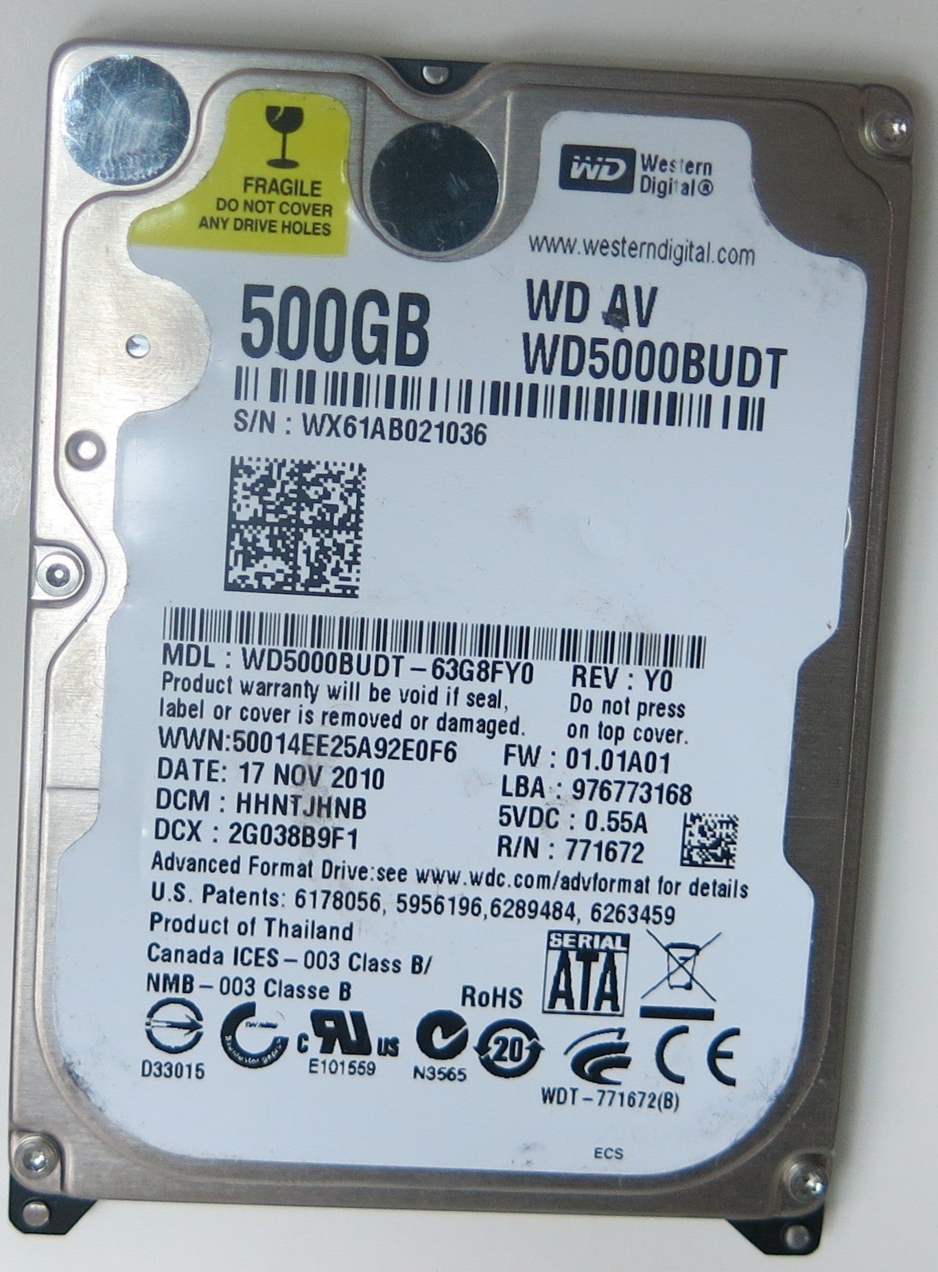 WD5000BUDT-63G8FY0, DCM  HHNTJHNB, 2060-771672-004 REV A PCB