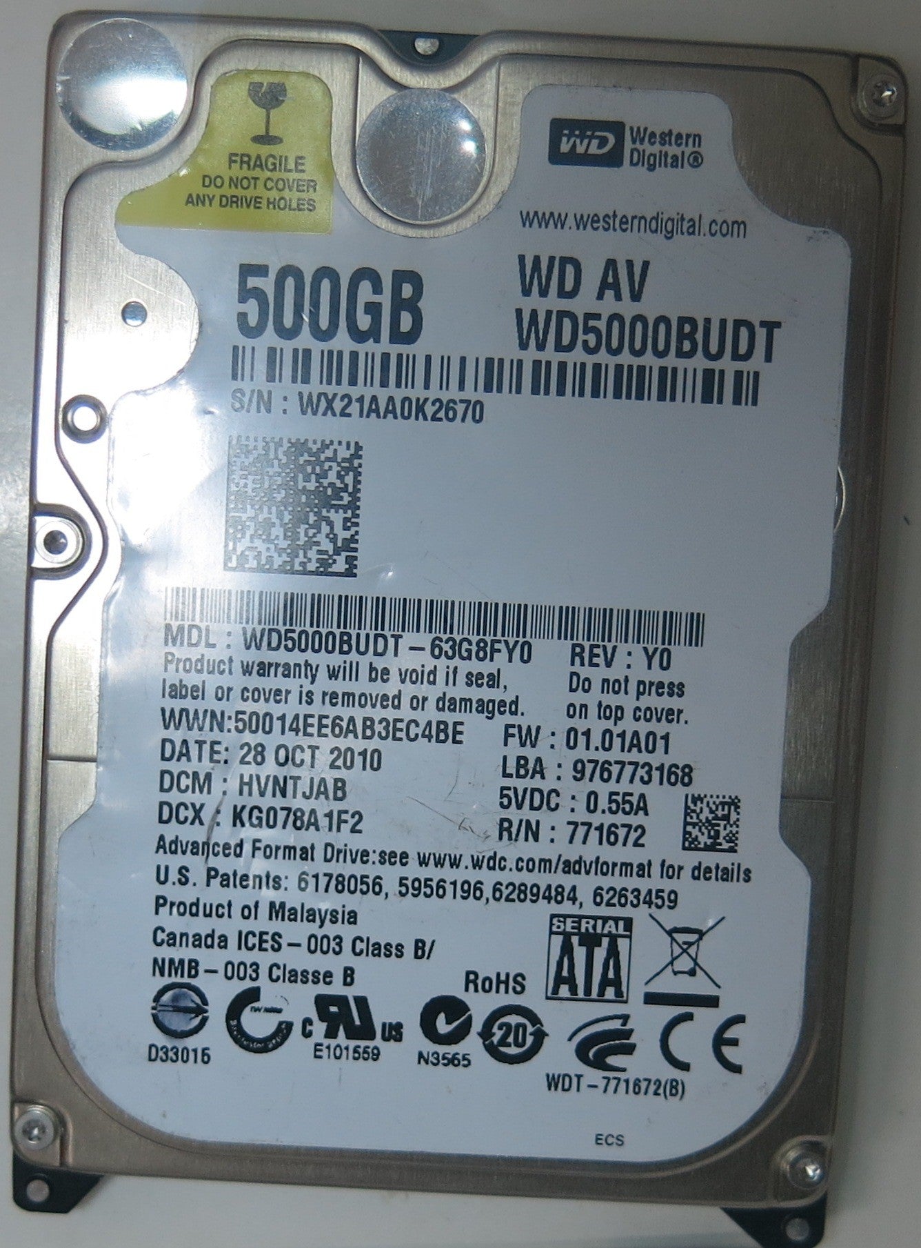 WD5000BUDT-63G8FY0,  DCM  HVNTJAB, 2060-771672-004 REV A PCB