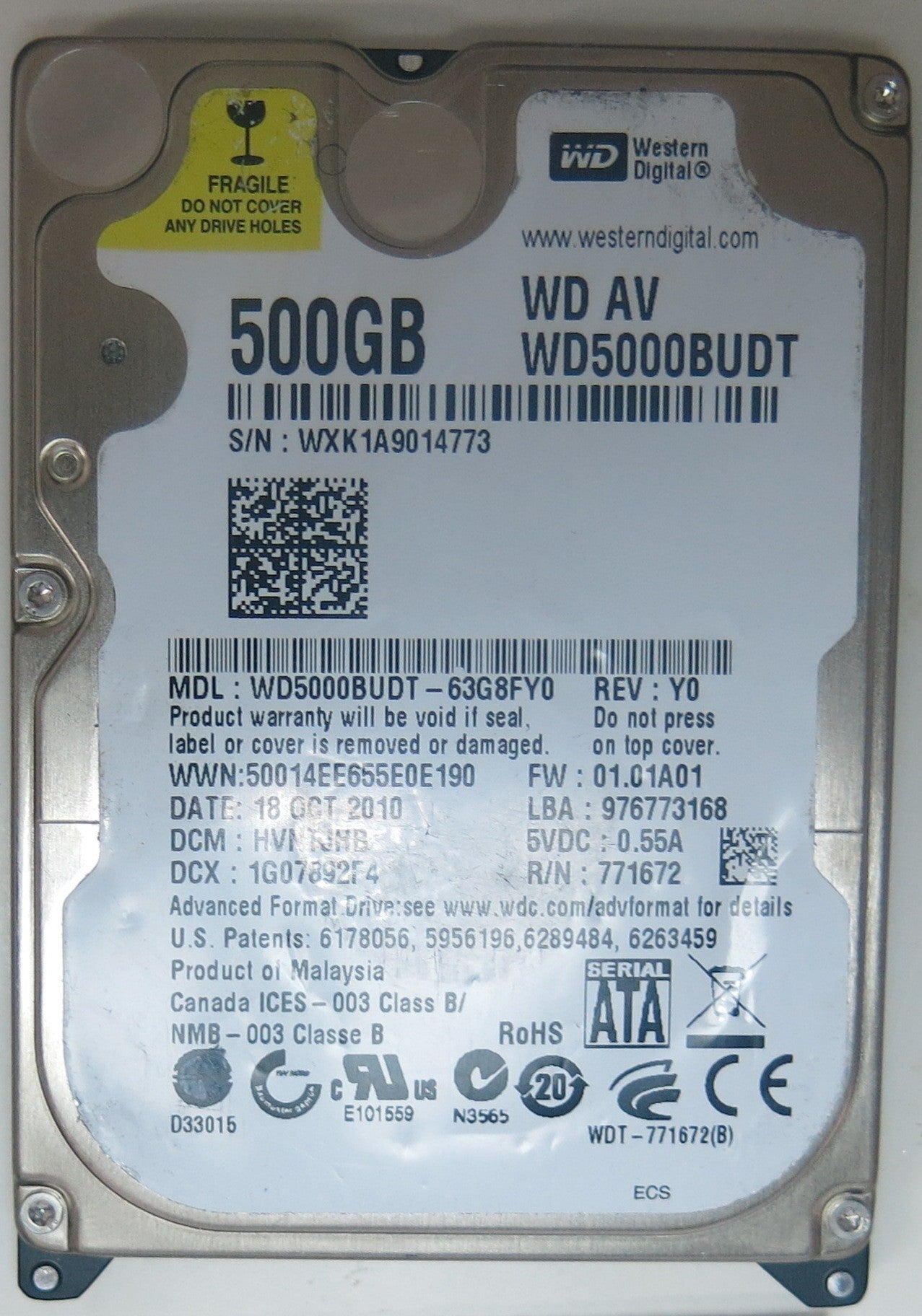WD5000BUDT-63G8FY0, DCM HVNTJHB, 2060-771672-004 REV A PCB