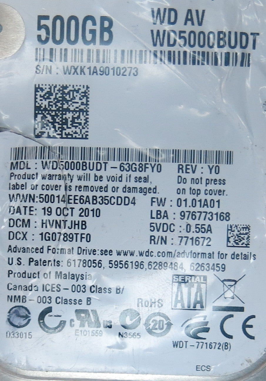 WD5000BUDT-63G8FY0, DCM  HVNTJHB, 2060-771672-004 REV A PCB