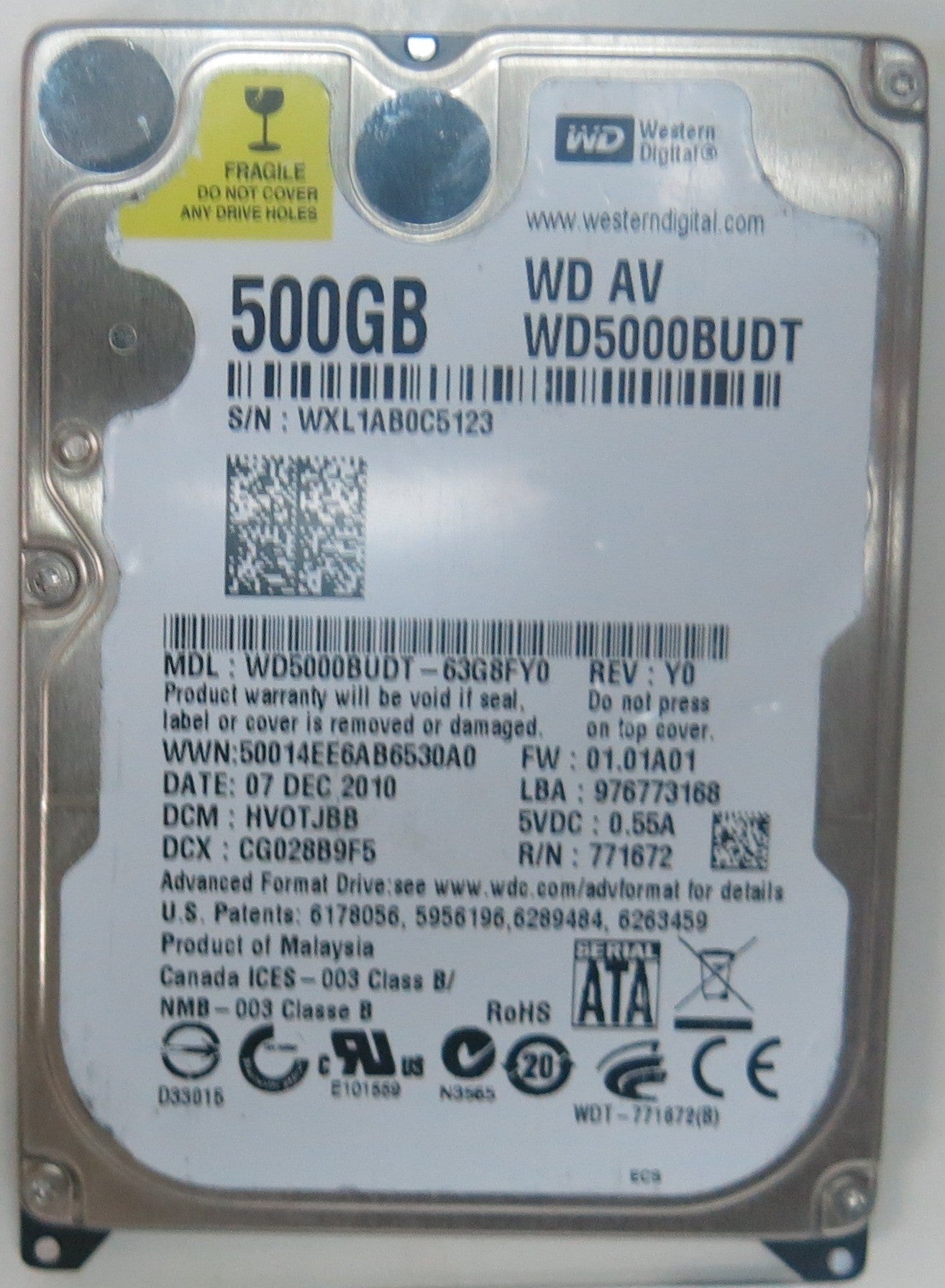 WD5000BUDT-63G8FY0, DCM HVOTJBB, 2060-771672-004 REV A PCB