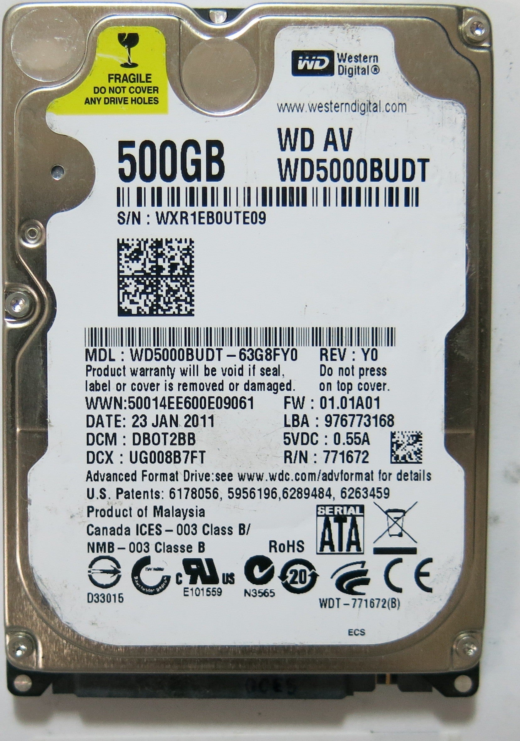 WD5000BUDT-63G8FY0 PN FW DB0T2BB 500GB
