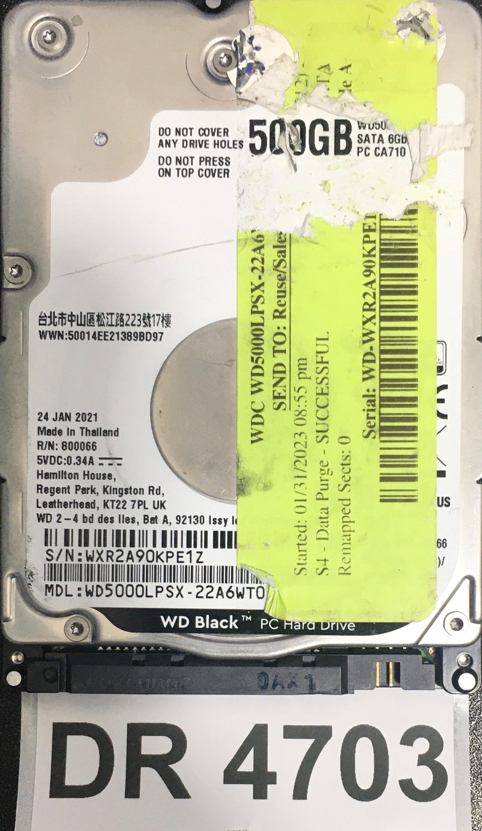 WD5000LPSX-22A6WT0,  Serial: WXR2A90KPE1Z,  500GB 2.5,  PCB:2060-800066-006- REV P1,