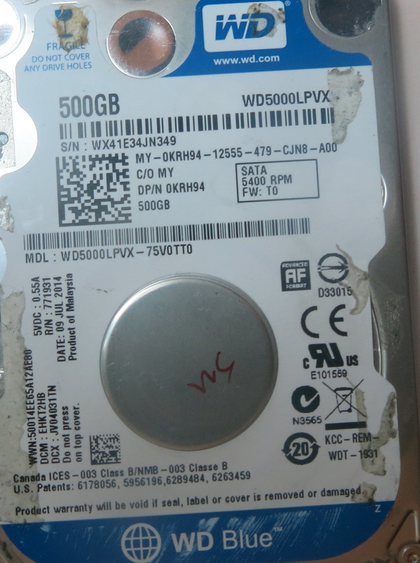 WD5000LPVX-75V0TT0 DCM EHKT2HB 2060-771959-000 REV A PCB