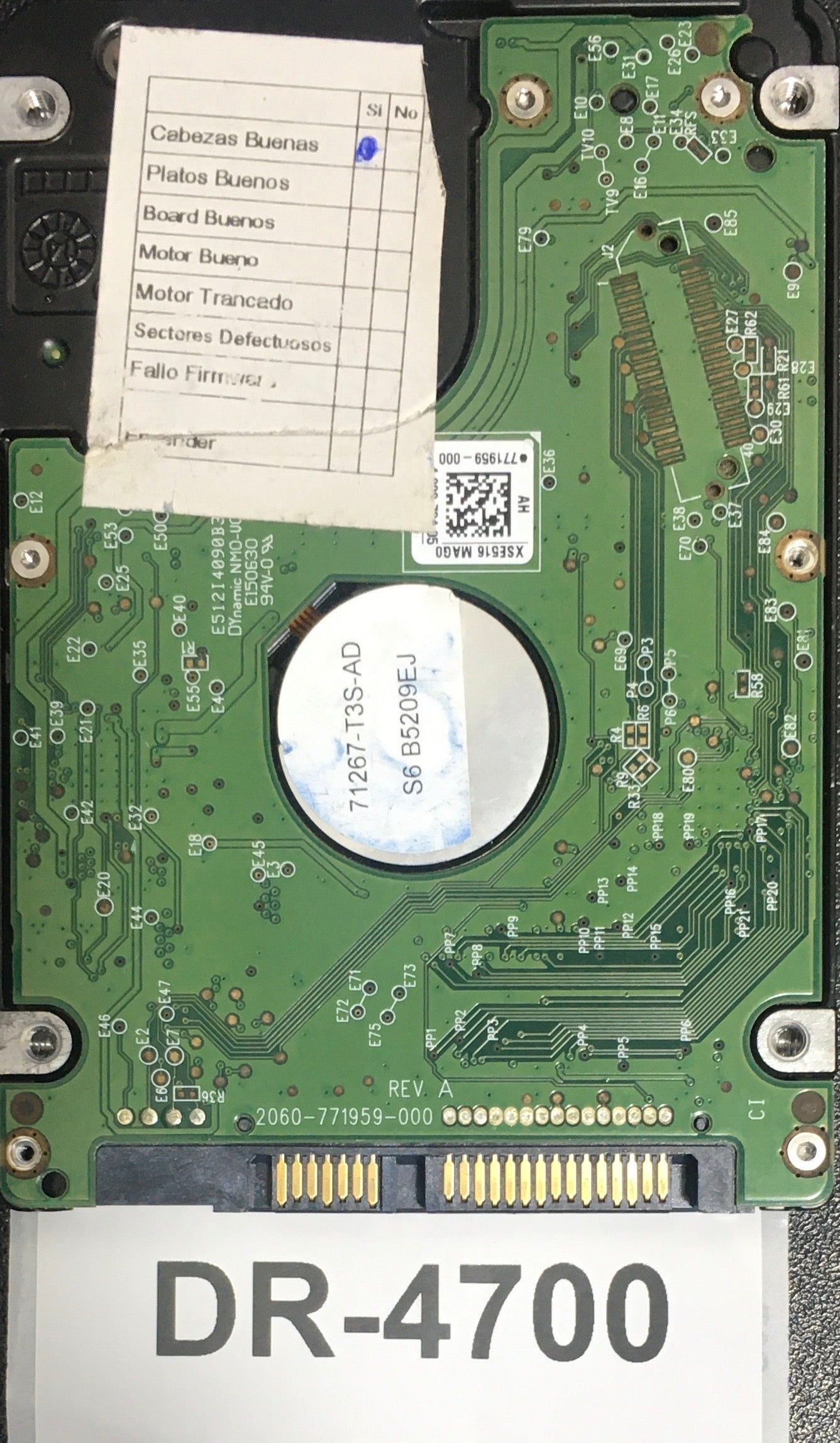 WD5000LUCT-61C26Y0,  Serial: WX31A2547TL0,  500GB 2.5,  PCB: 2060-771959-000- REV A,