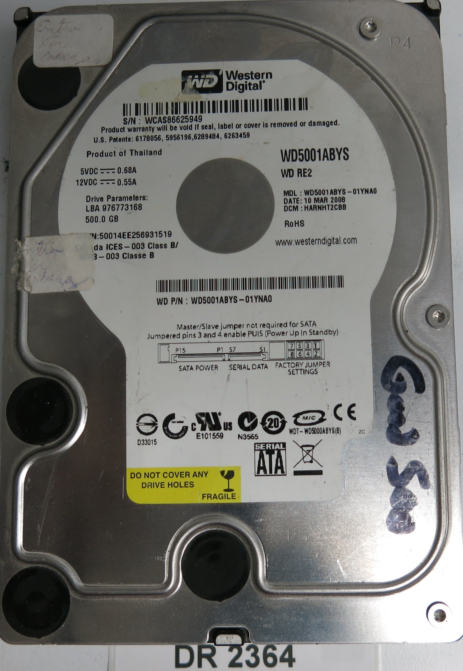 WD5001ABYS-01YNA0, DCM HARNT2CBB, 500GB 3.5