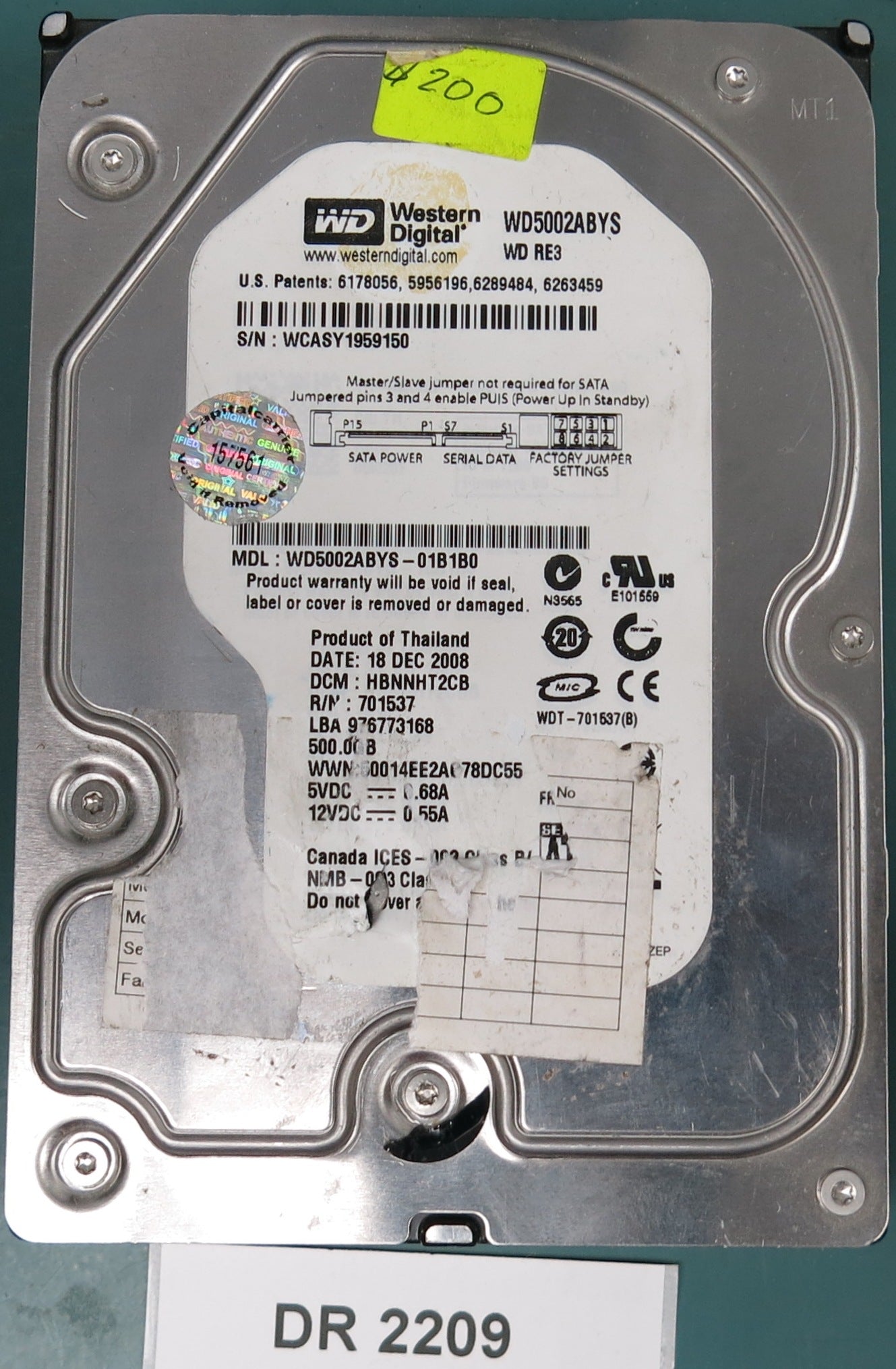 WD5002ABYS-01B1B0 DCM HBNNHT2CB  500GB 3.5 PCB 2060-701537-004 REV A