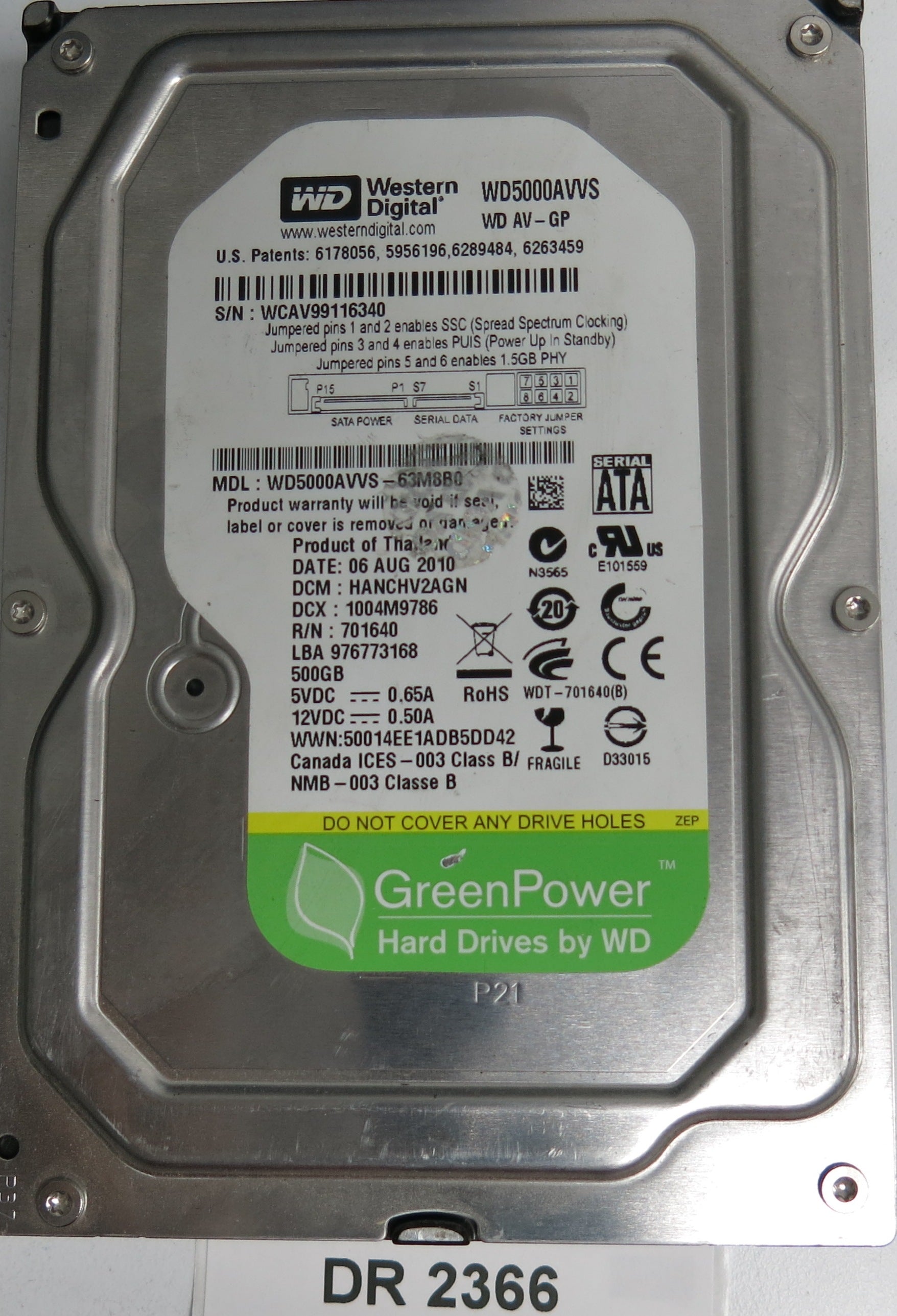 WD500AVVS-63M8B0, DCM HANCHV2AGN, 500GB 3.5