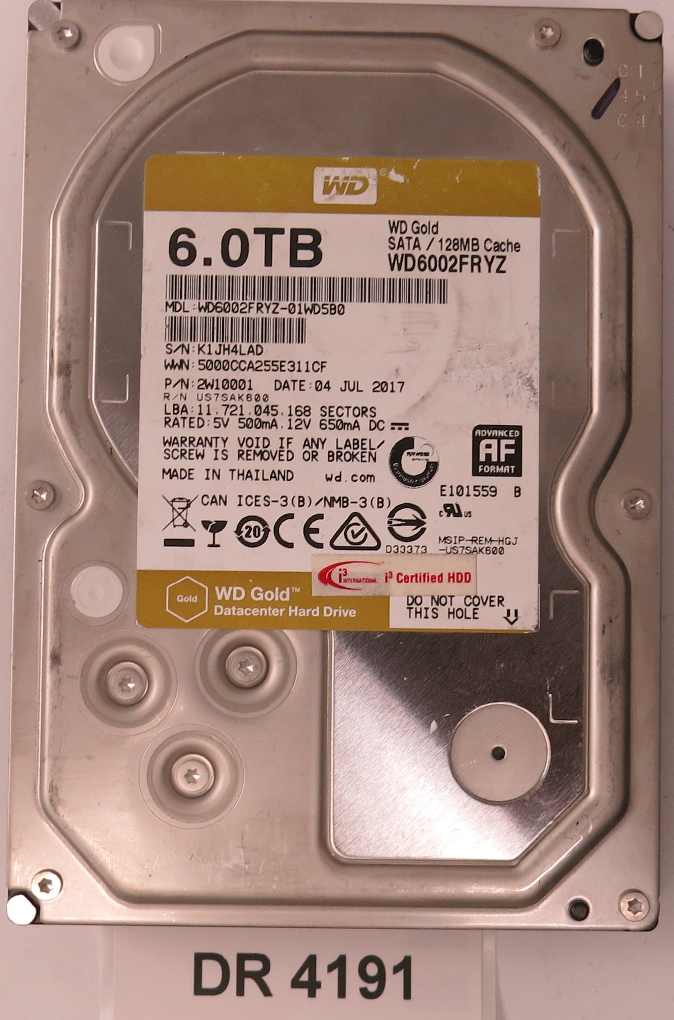 WD6002FRYZ-01WD5B0,  Serial: K1JH4LAD,  6.0TB 3.5,  PCB 2060-006-0A90641 REV A