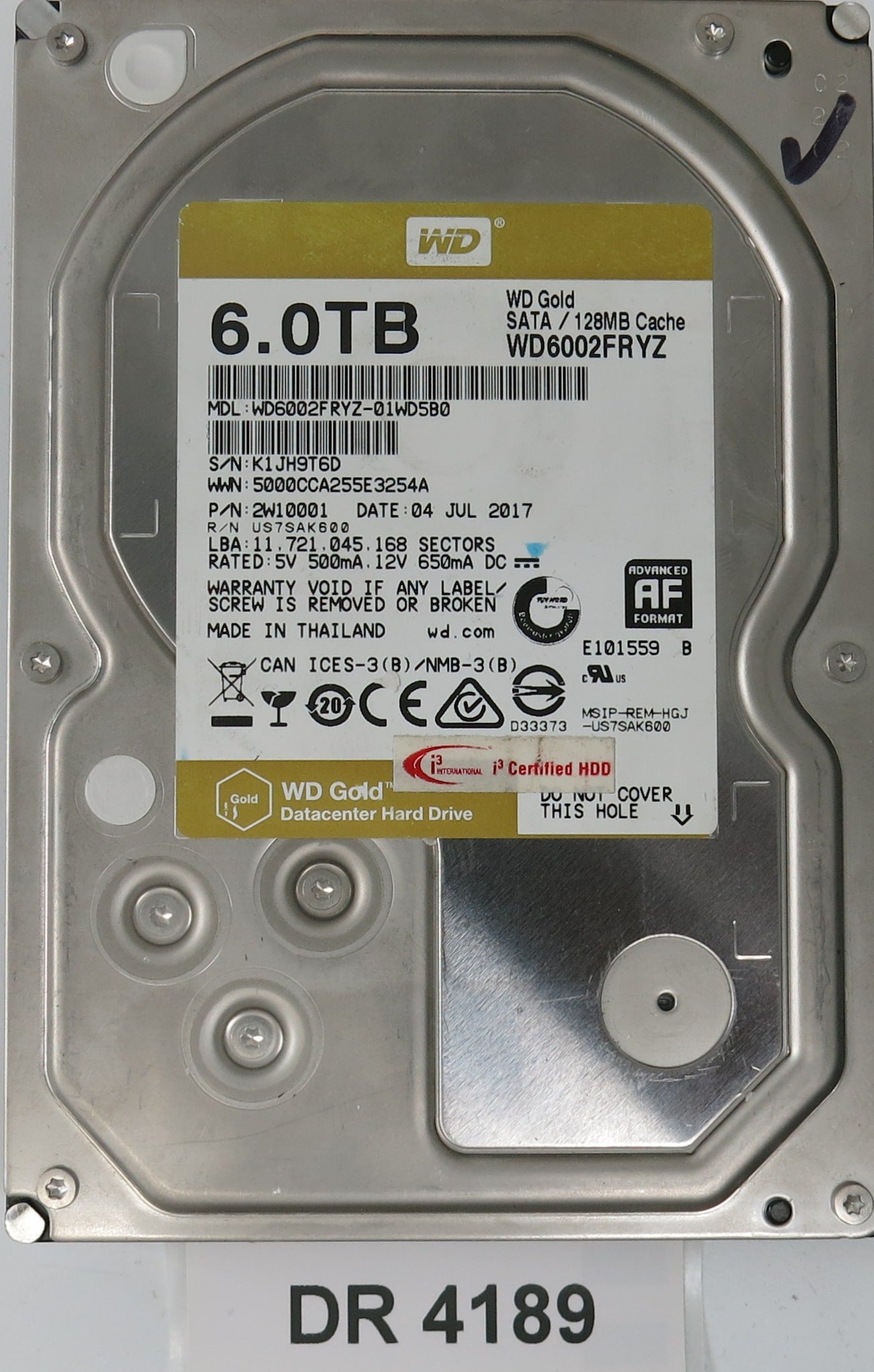 WD6002FRYZ-01WD5B0,  Serial: K1JH9T6D,  6.0TB 3.5,  PCB 2060-006-0A90641 REV A