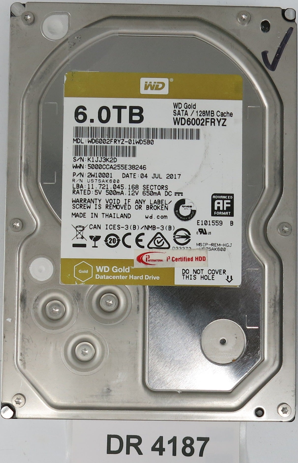 WD6002FRYZ-01WD5B0,  Serial: K1JJ3J2D,  6.0TB 3.5,  PCB 2060-006-0A90641 REV A