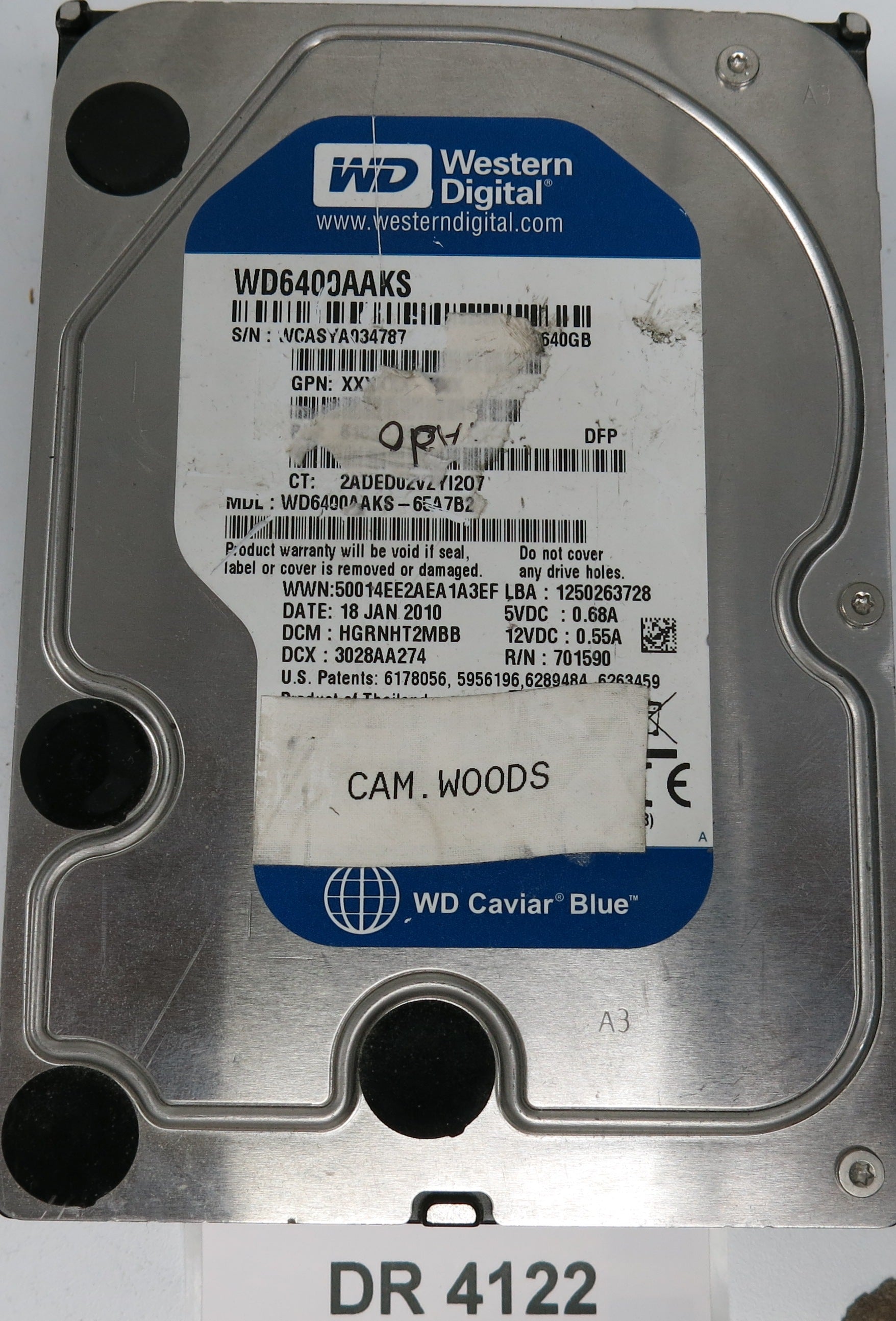 WD6400AAKS-65A7B2,  DCM: HGRNHT2MBB,  Serial: WCASY034787,  640GB 3.5,  PCB 2060-701590-001 REV A