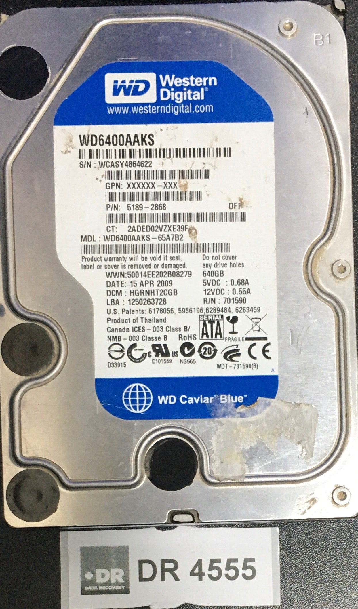 WD6400AAKS'65A7B2,  Serial: WCASY4864622,  640GB 3.5  2060-701590-000 PCB:- REV A