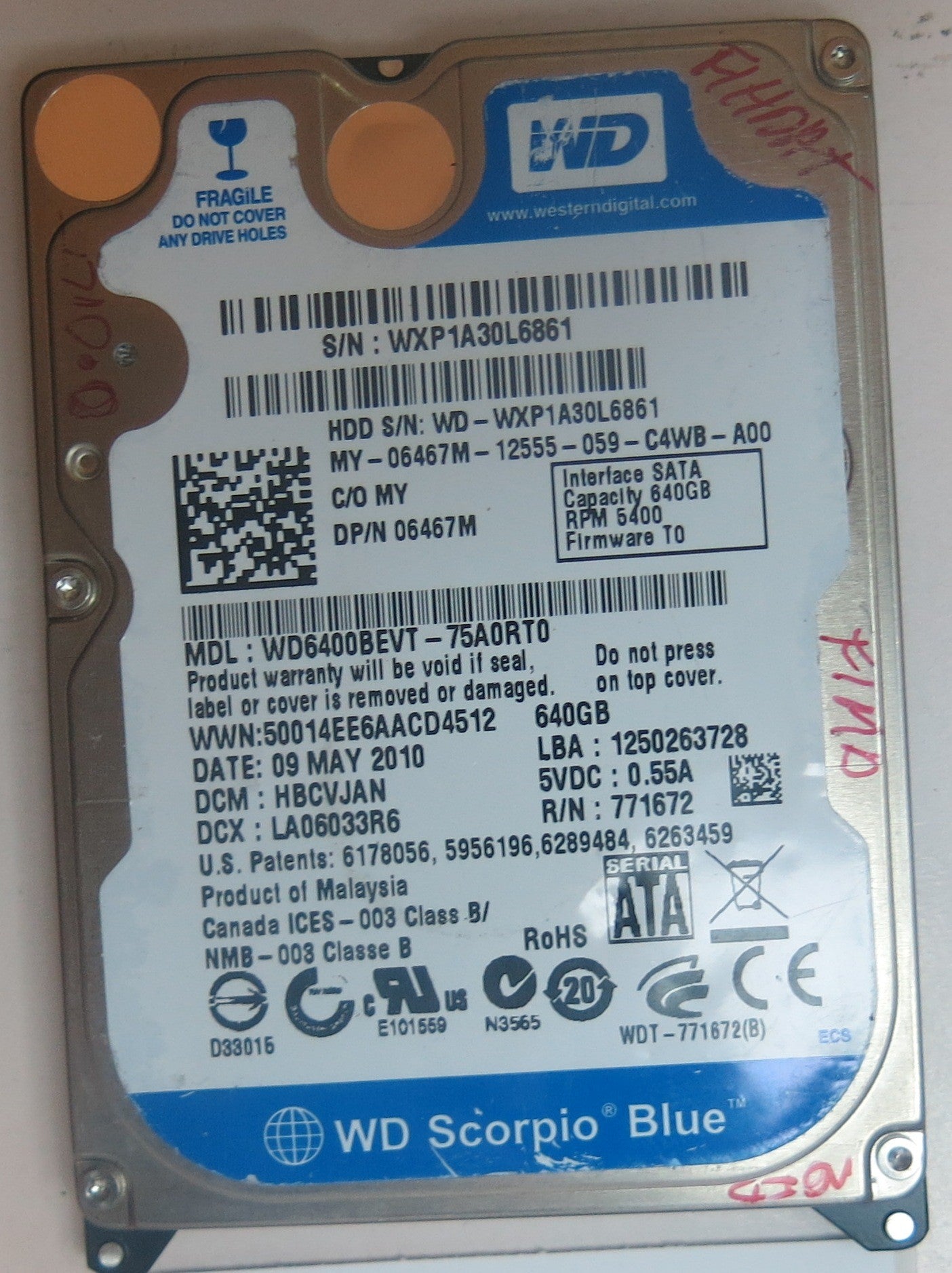 WD6400BEVT-75A0RT0 DCM HBCVJAN 2060-771672-REV A PCB