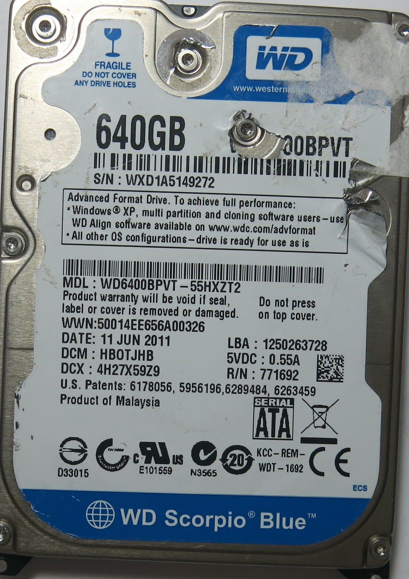 WD6400BPVT-55HXZT2 DCM HBOTJHB 2060-771692-005 REV A PCB