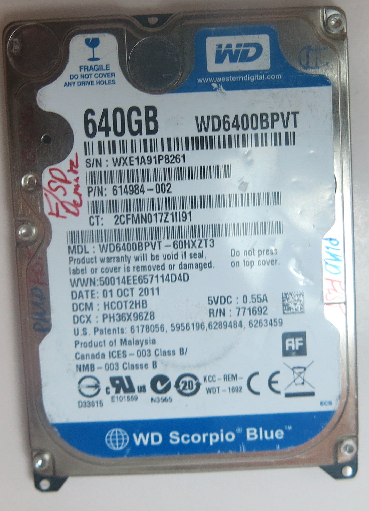 WD6400BPVT-60HXZT3 DCM HC0T2HB 2060-771820-000 REV A PCB