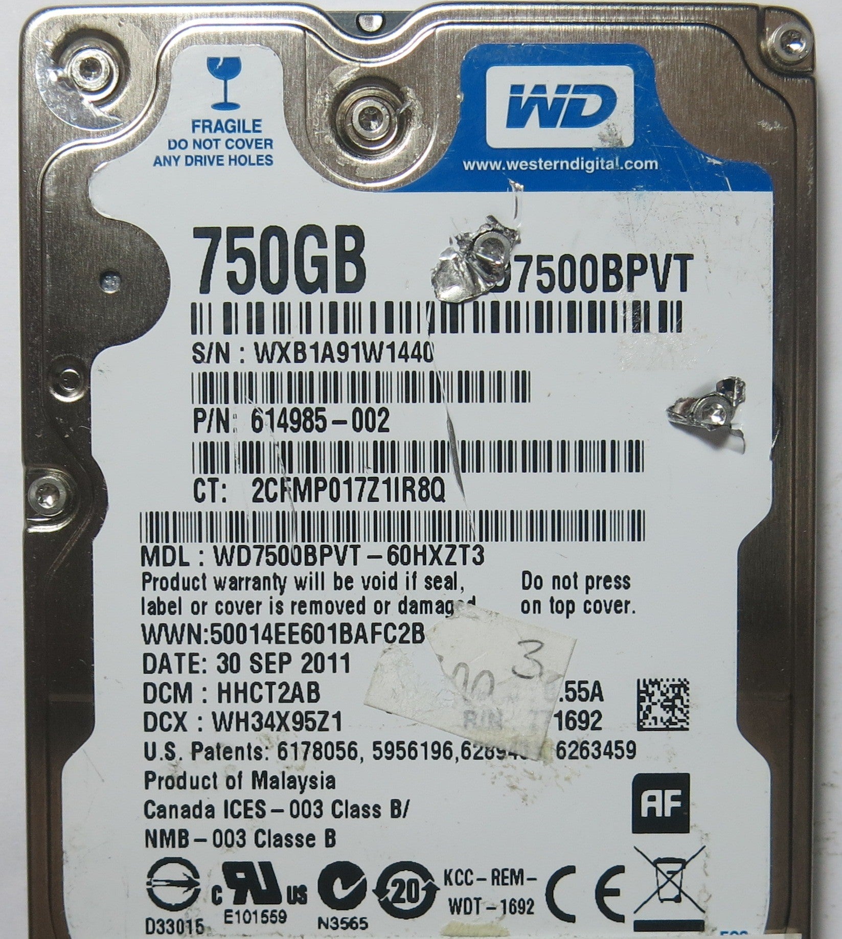 WD7500BPVT-60HXZT3 DCM HHCT2AB 2060-771820-000 REV P1 PCB
