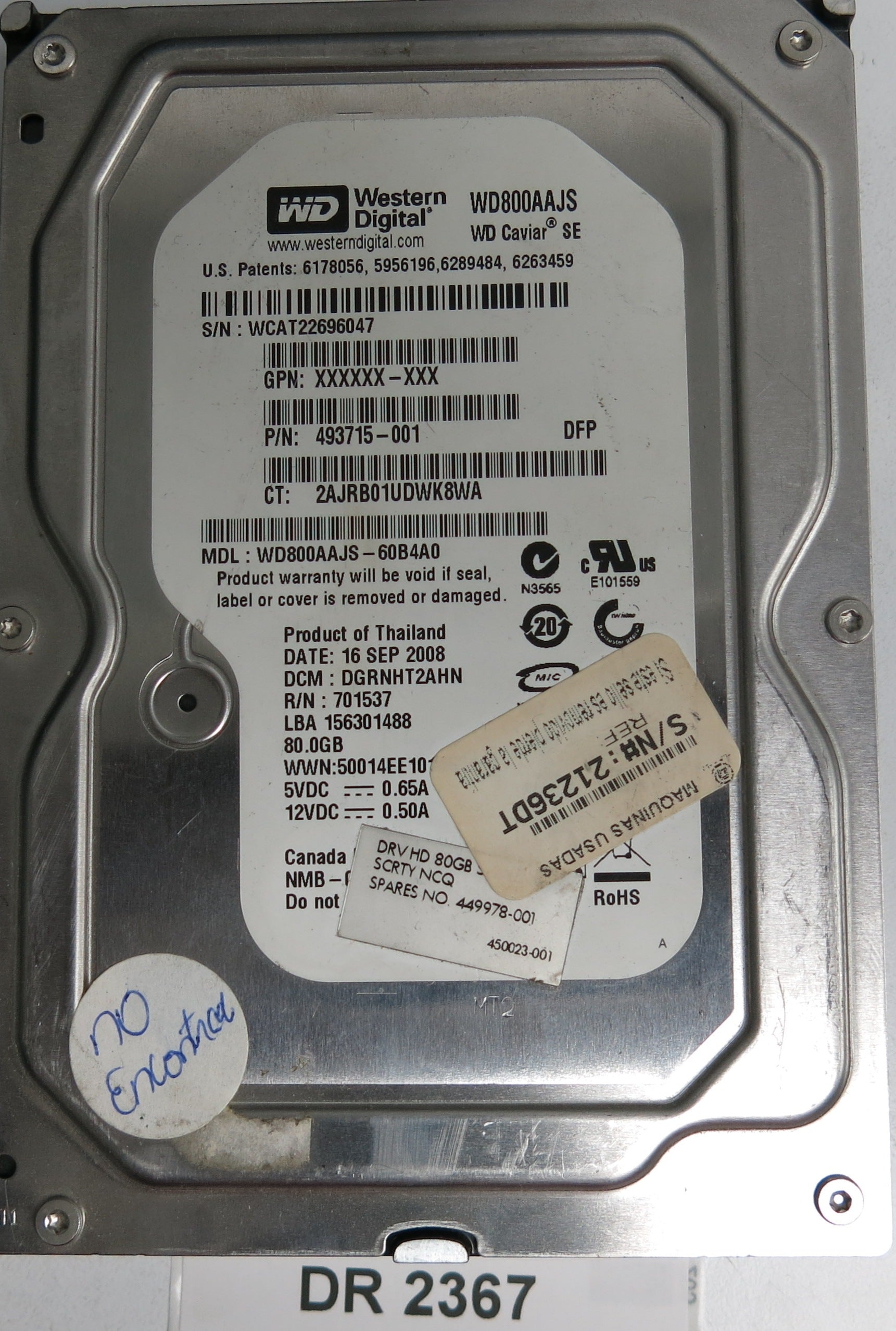 WD800AAJS-60B4A0, DCM DGRNHT2AHN, 80GB 3.5