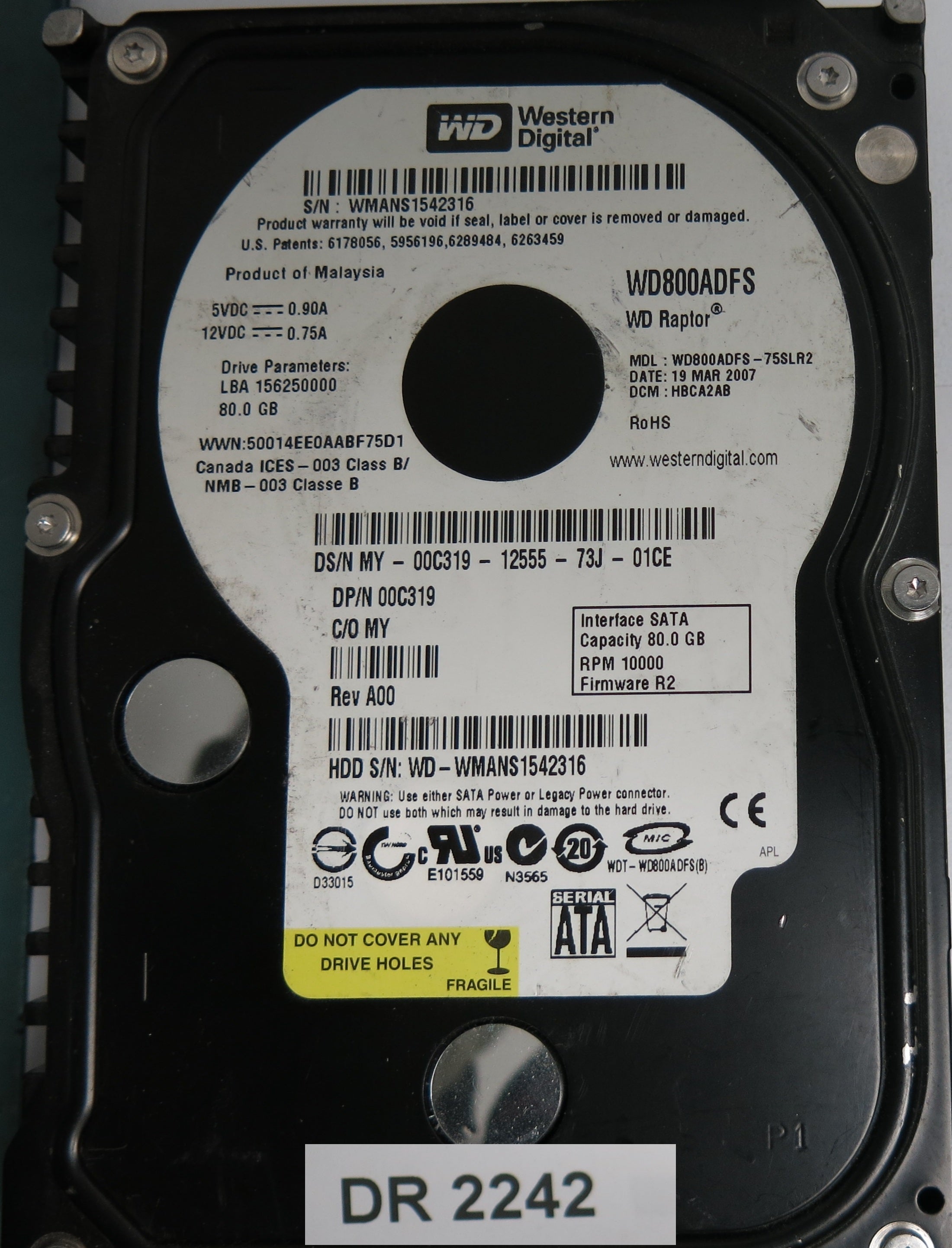 WD800ADFS-75SLR2, DCM HBCA2AB, 80GB 3.5, PCB 2060-701453-000 REV A