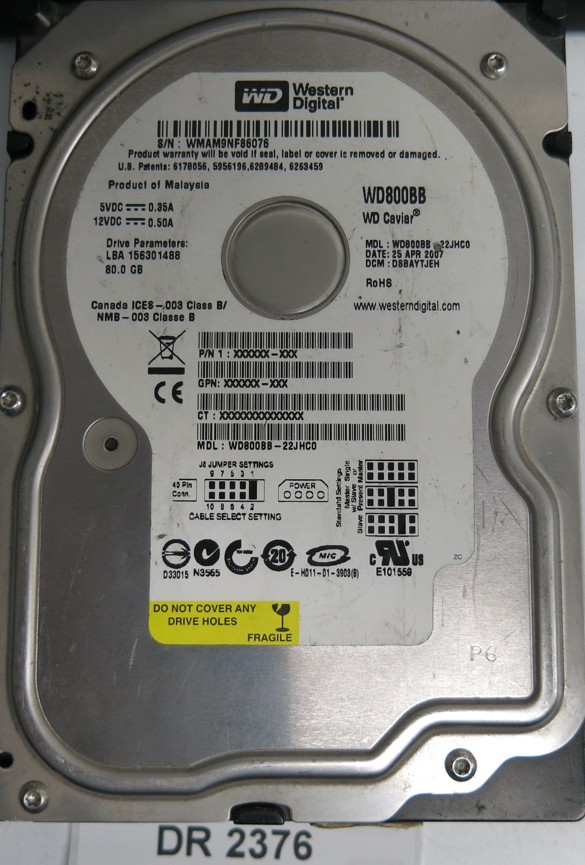 WD800BB-22JHC0, DCM DSBAYTJEH, 80GB 3.5