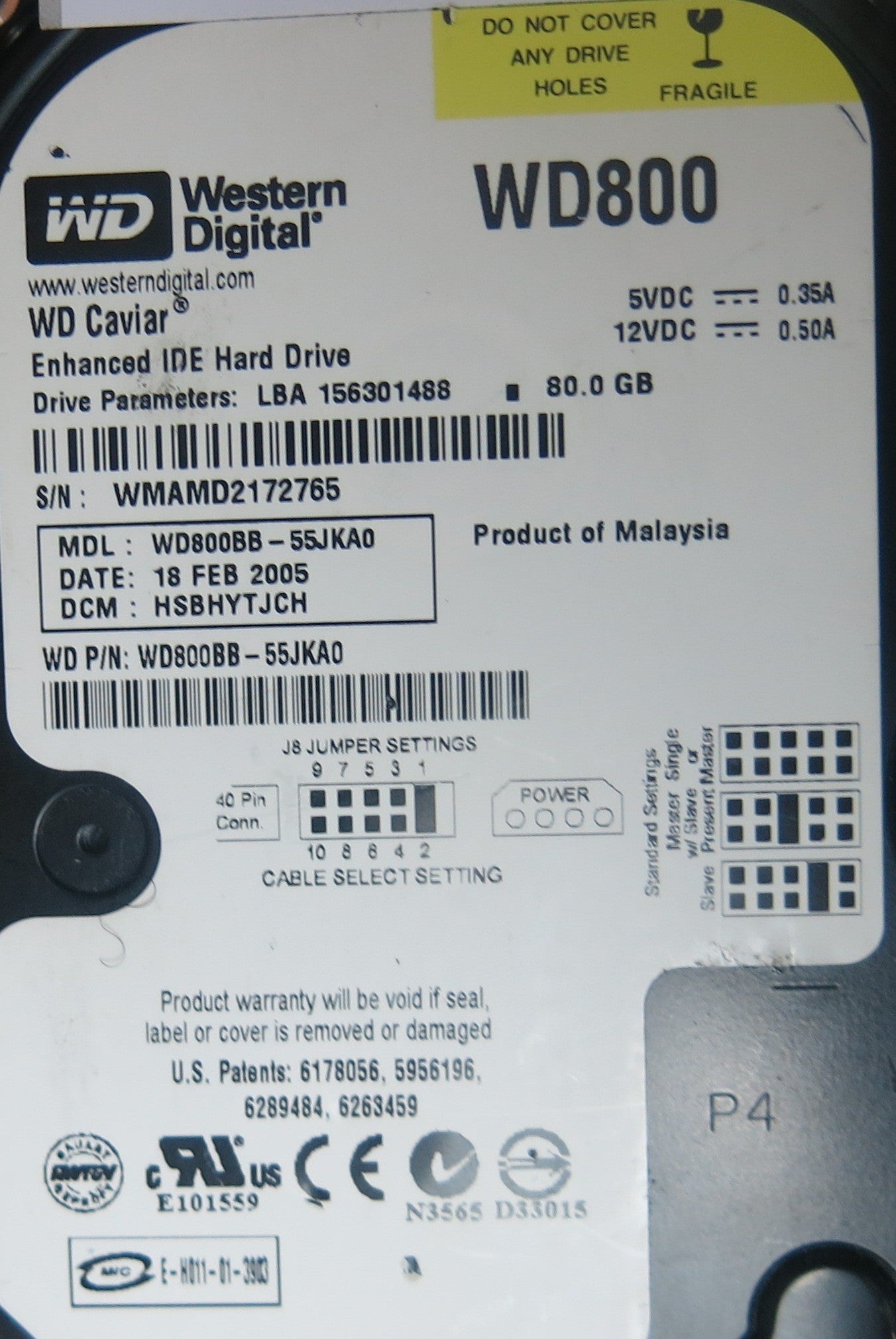 WD800BB-55JKA0, PN , DCM  HXBHYTJCH, 2060-001290-001 REV A PCB