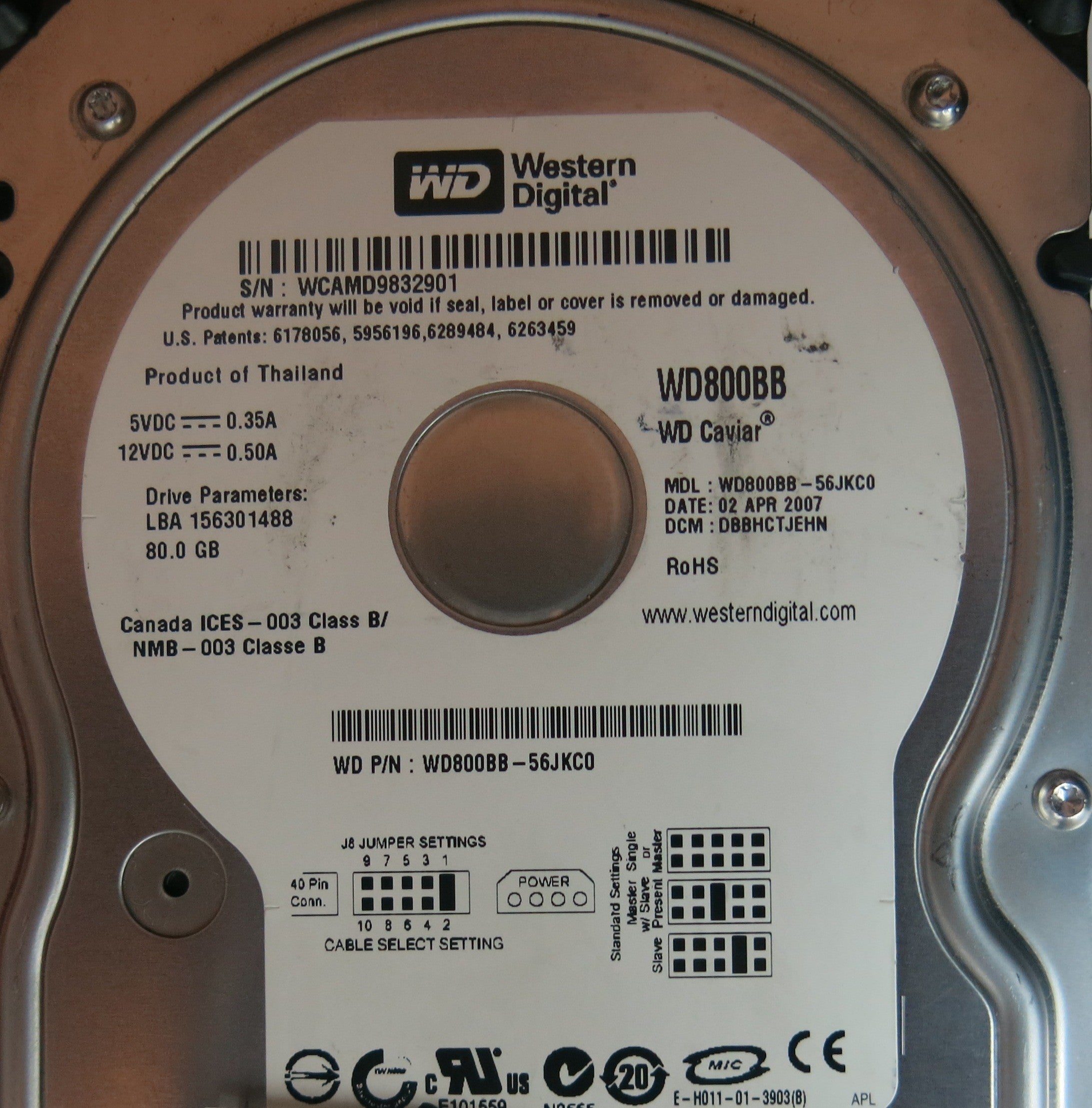 WD800BB-56JKC0, DCM DBBHCTJEHN, 2060-701292-002 REV A PCB