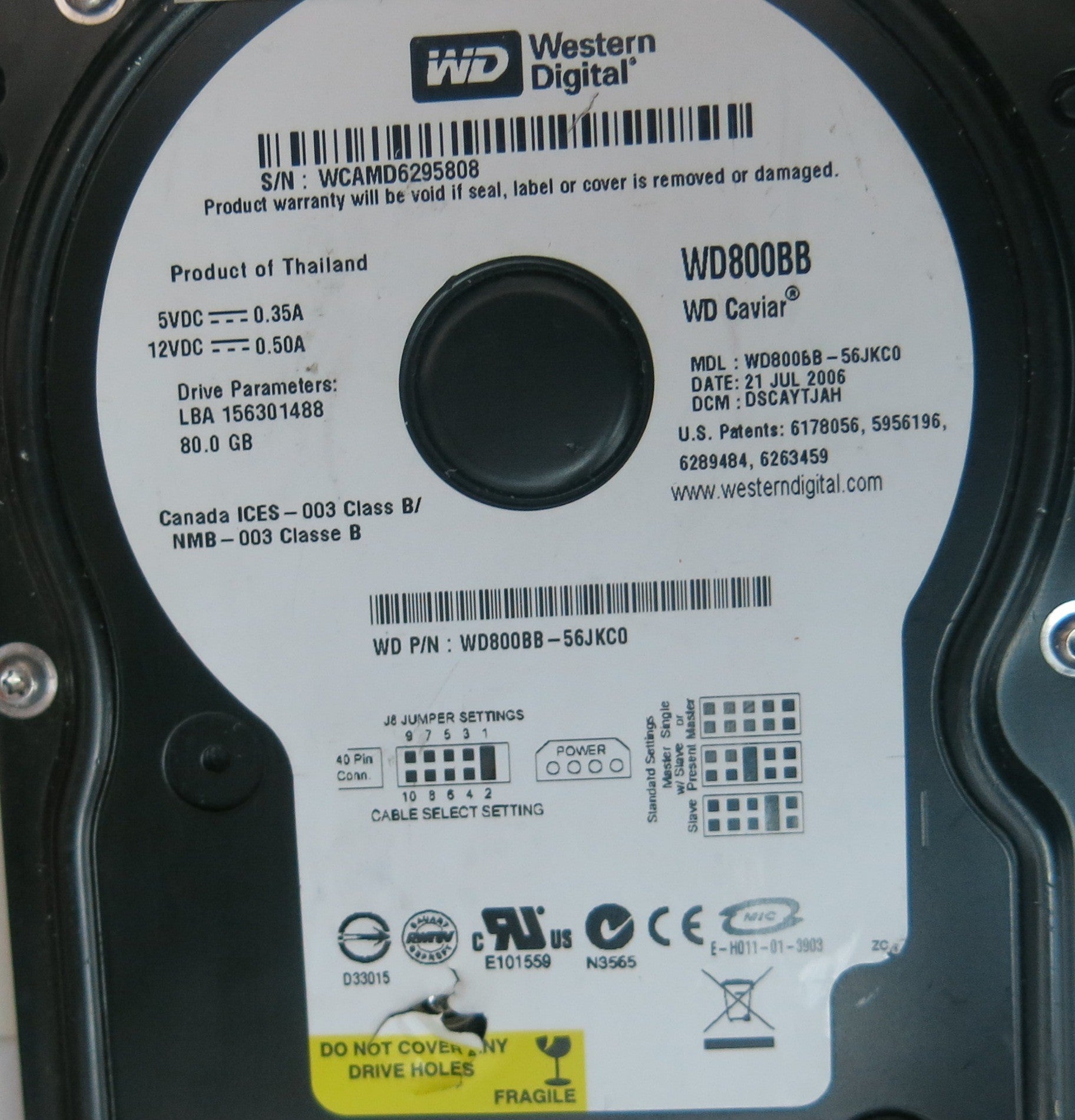 WD800BB-56JKC0, DCM  DCCAYTJAH, 2060-701292-002 REV A PCB