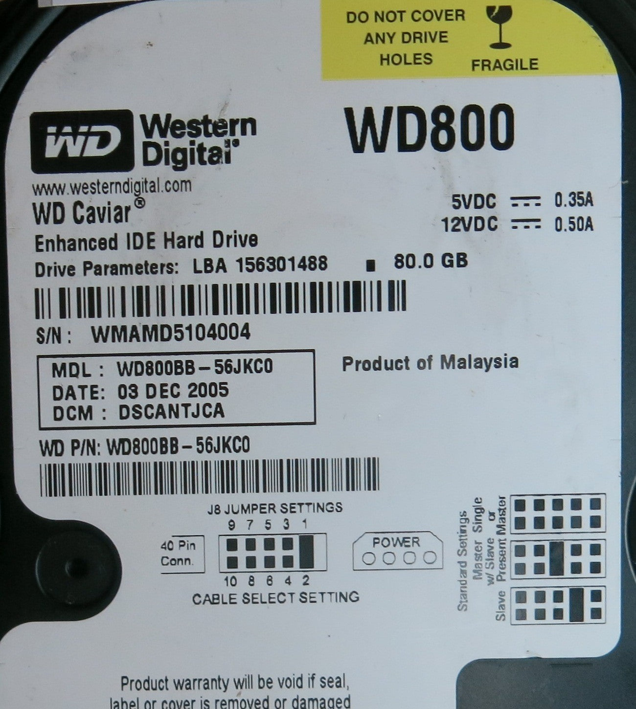 WD800BB-56JKC0, DCM DSCANTJCA, 2060-001292-001 REV A PCB