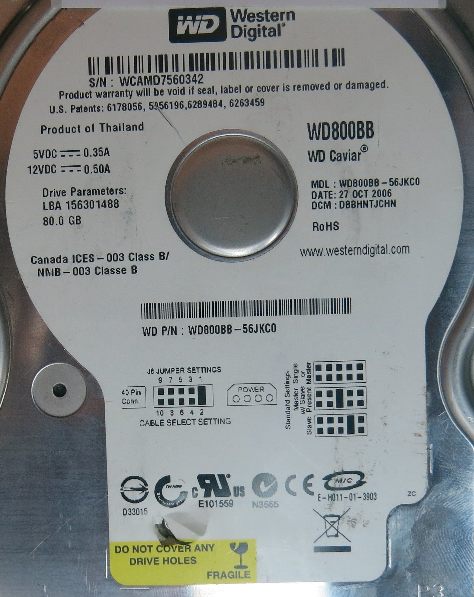 WD800BB-56JKC0, PN , DCM  DBBHNTJCHN, 2060-701292-002 REV A PCB